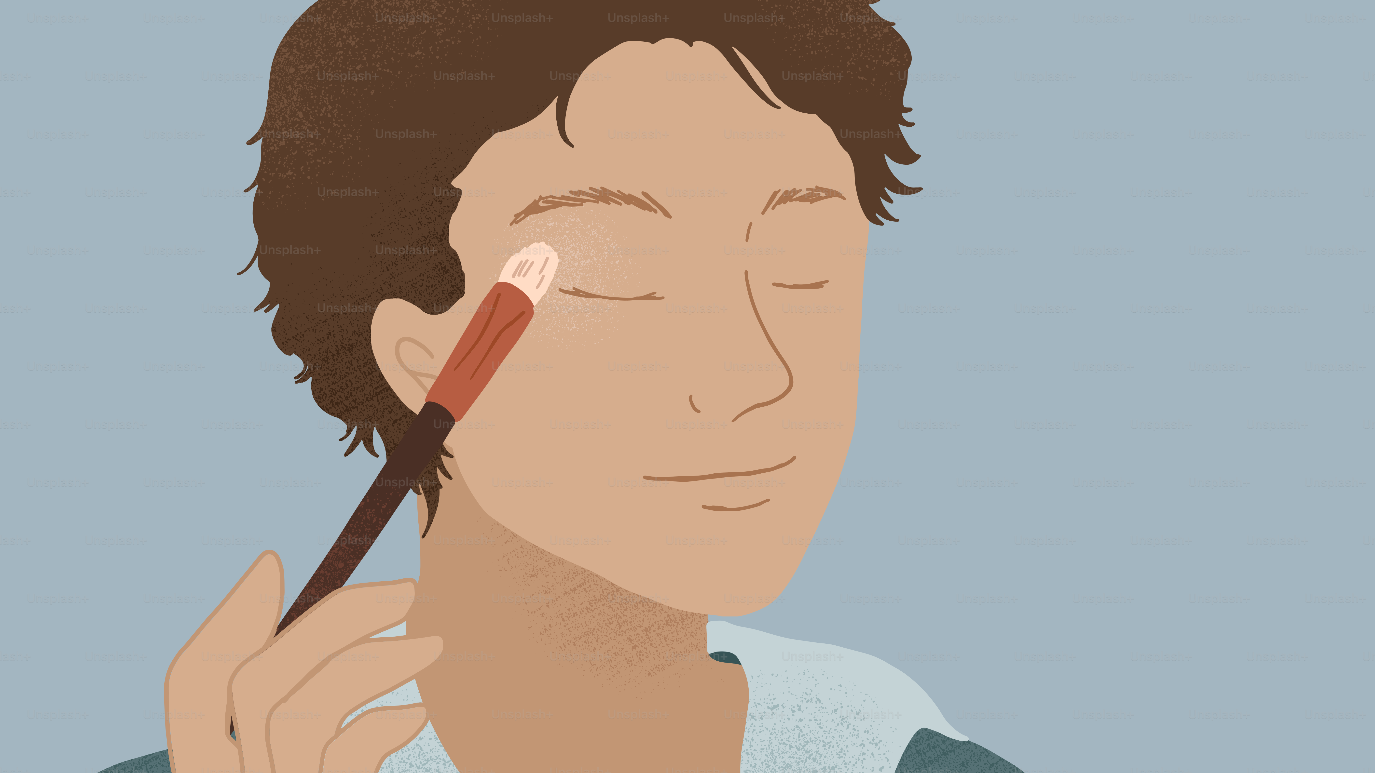 A man is holding a brush to his ear