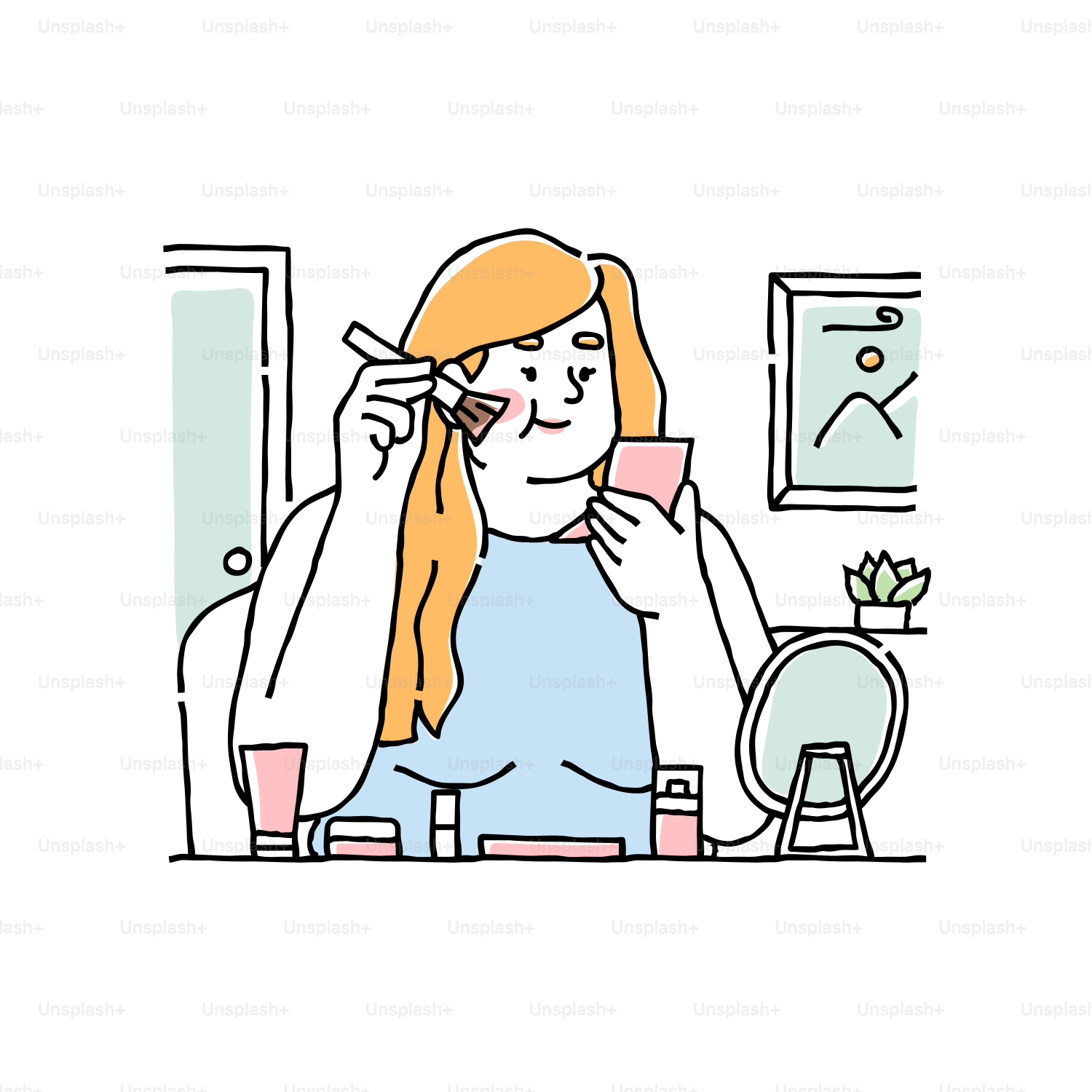 A woman sitting at a table with a cell phone