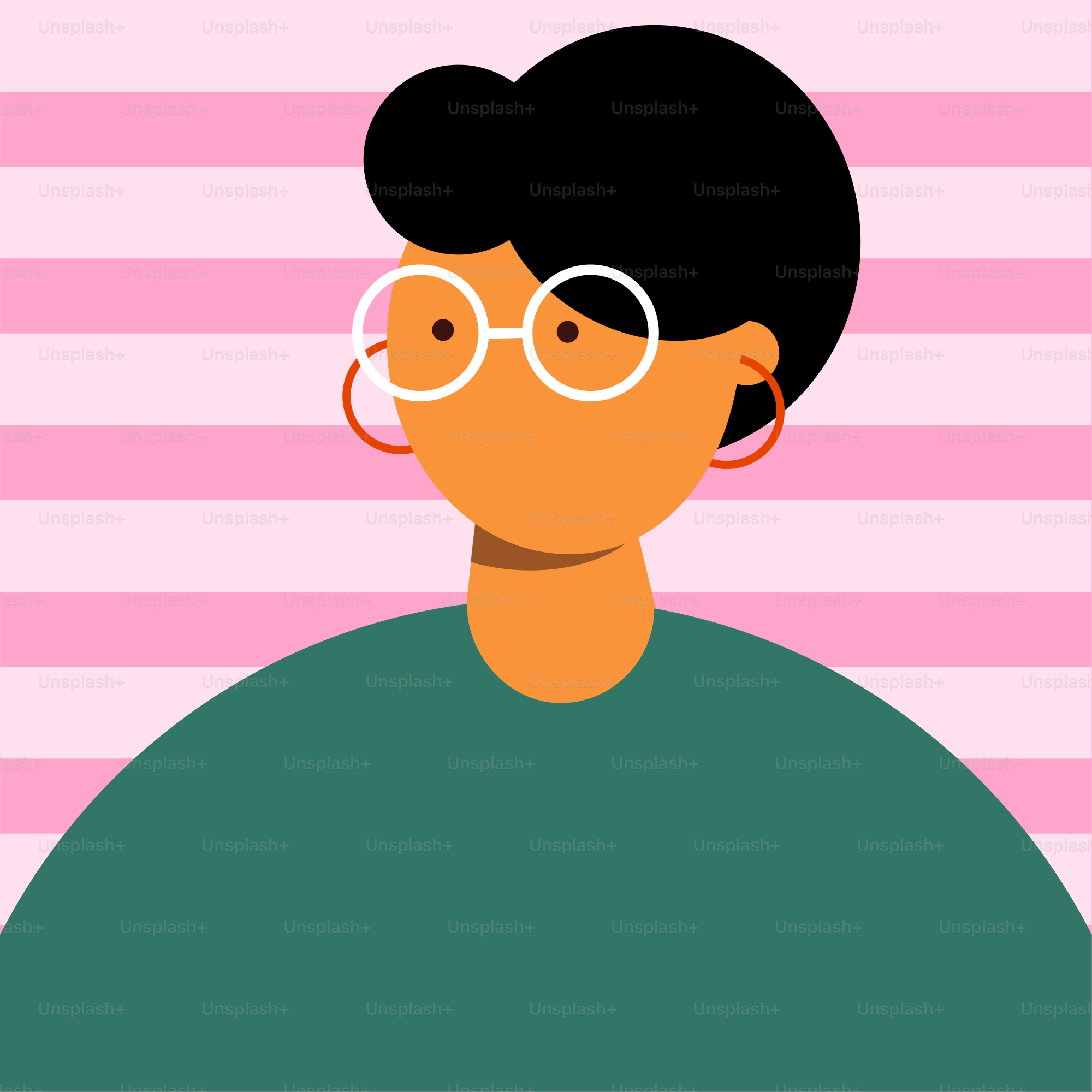 A man with glasses is standing in front of a pink and white striped background
