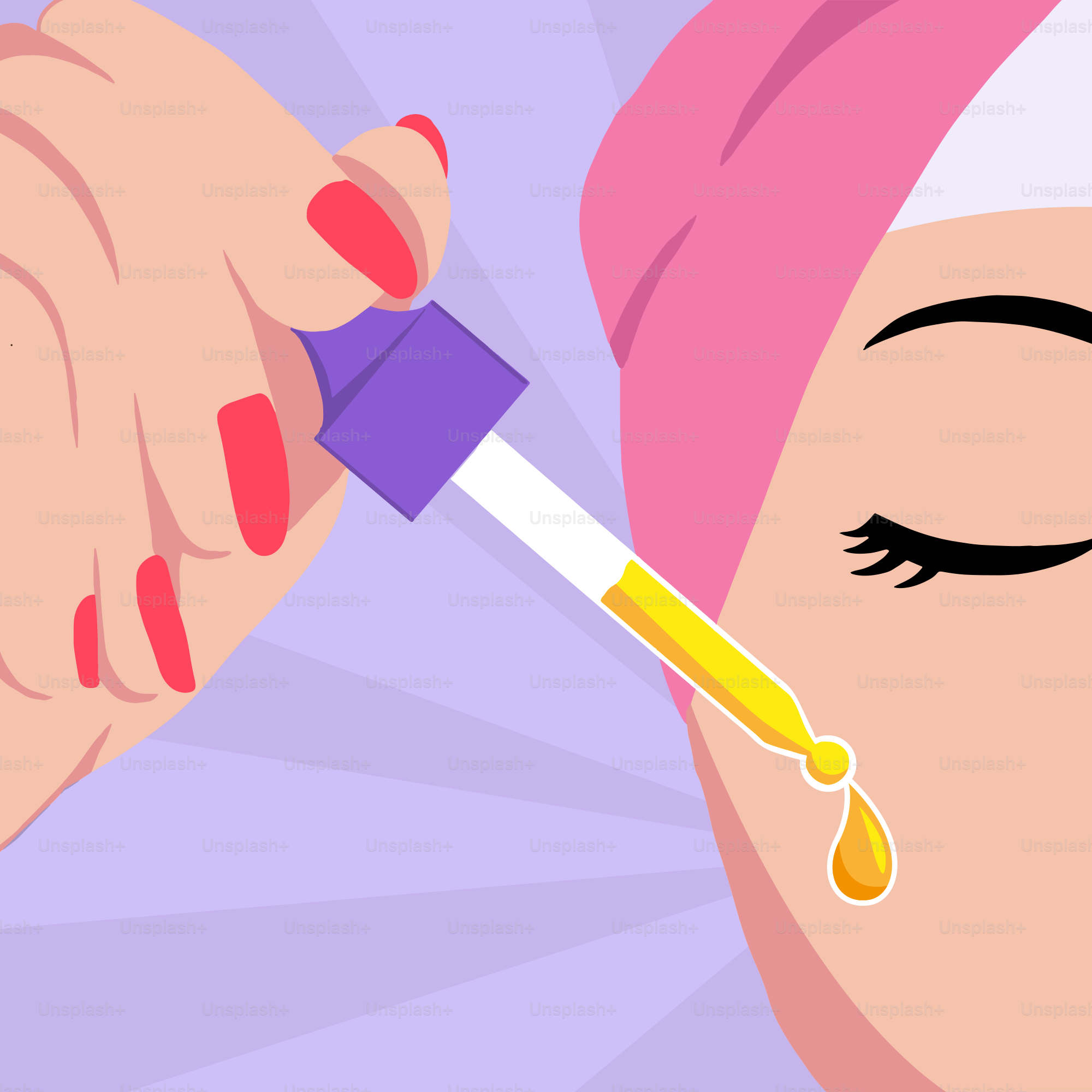 A woman with pink hair is holding a needle to her nose