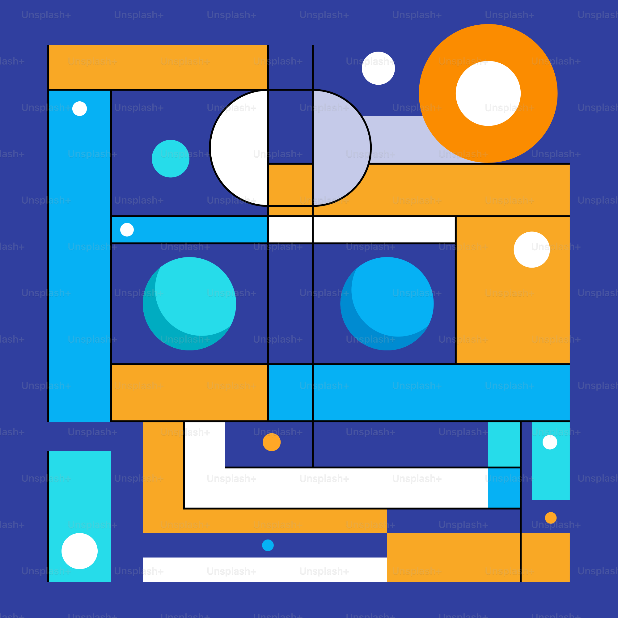 青とオレンジの抽象背景に円が描かれています