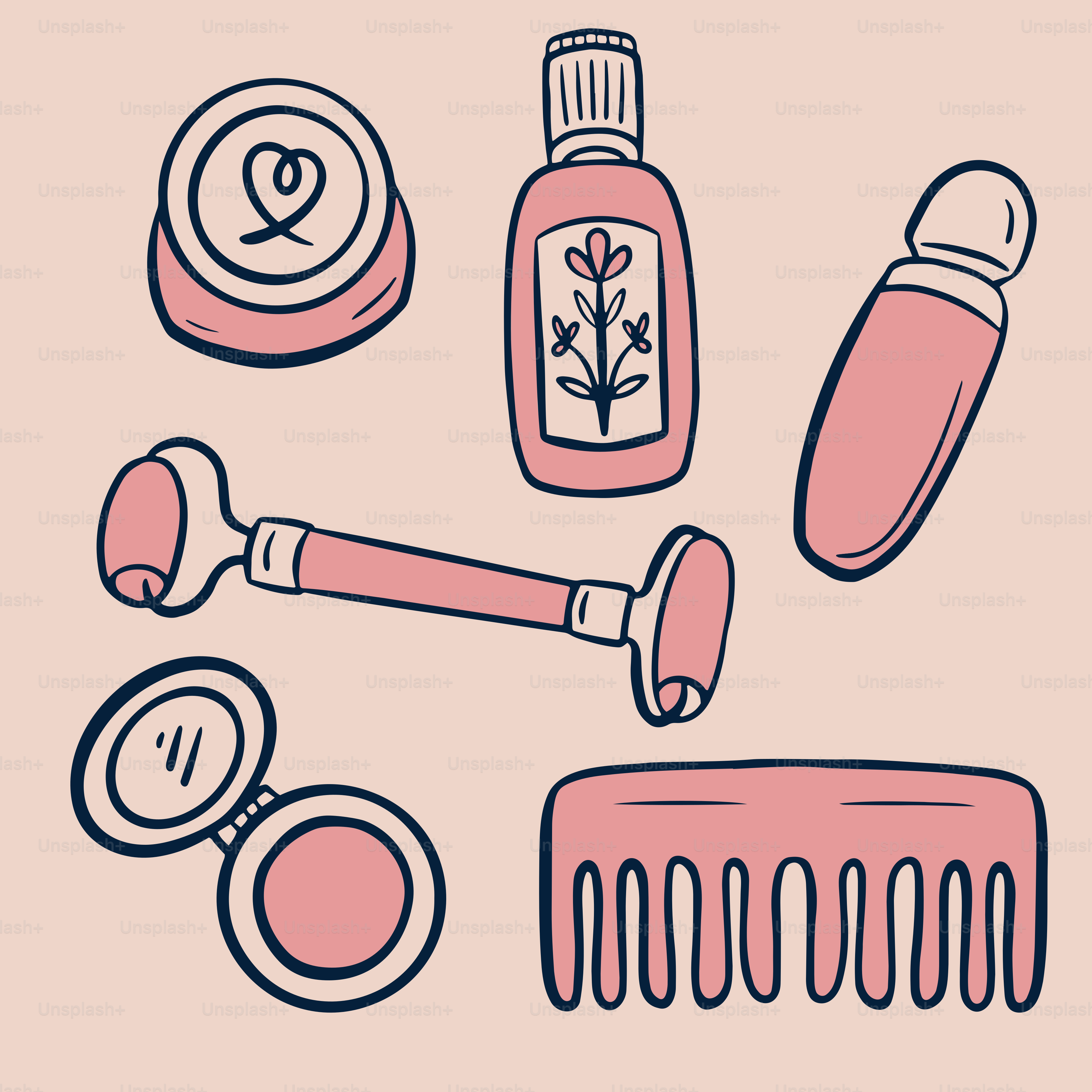 A drawing of a comb, comb, and other items