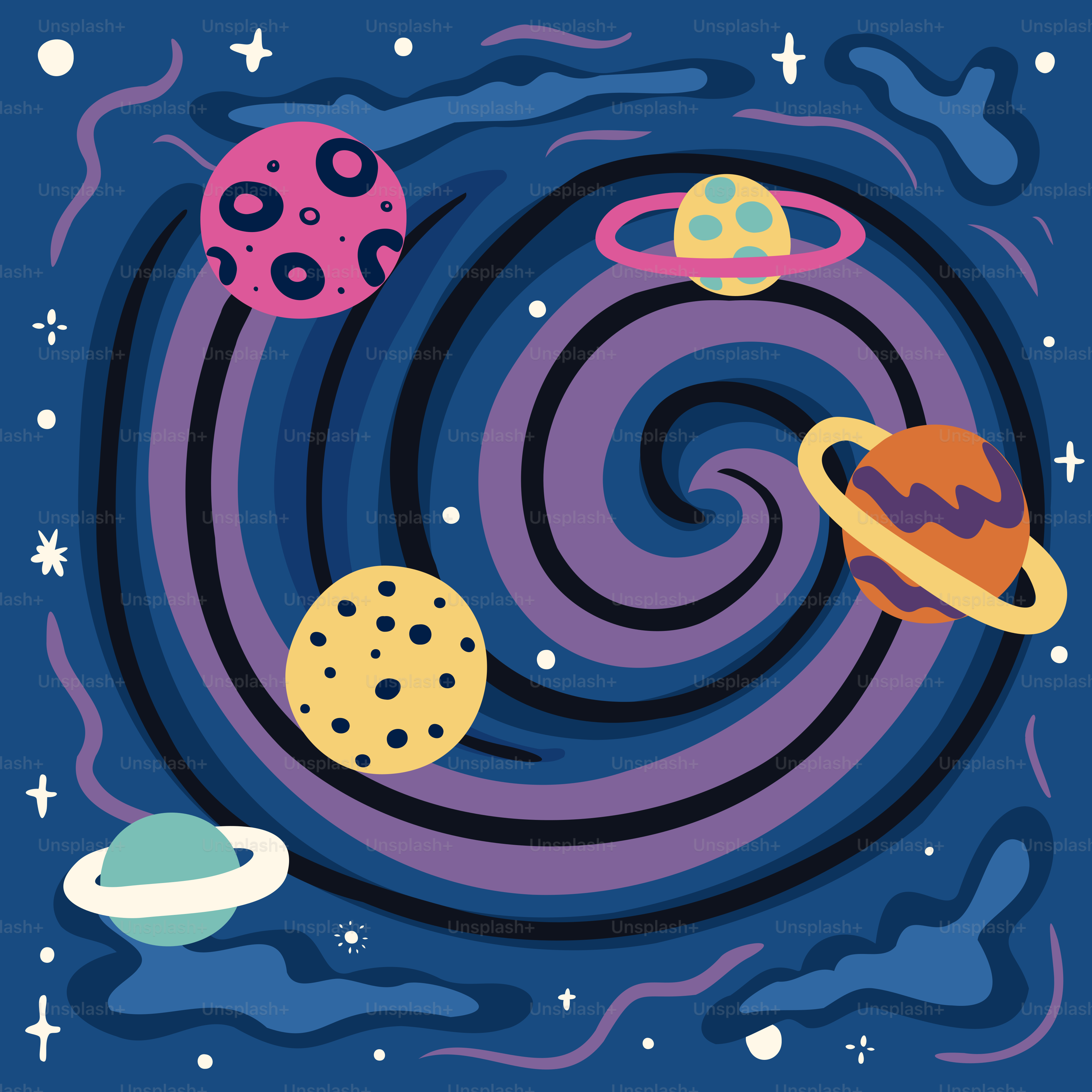 A space scene with a rocket, planets and stars vector – Space ...