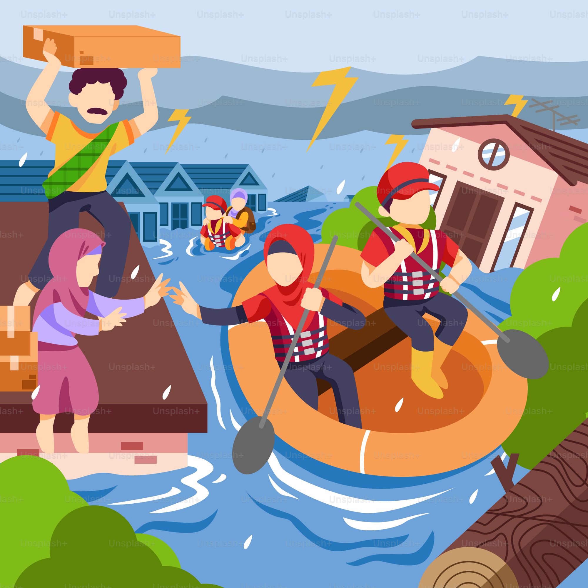 A group of people riding on top of an inflatable raft