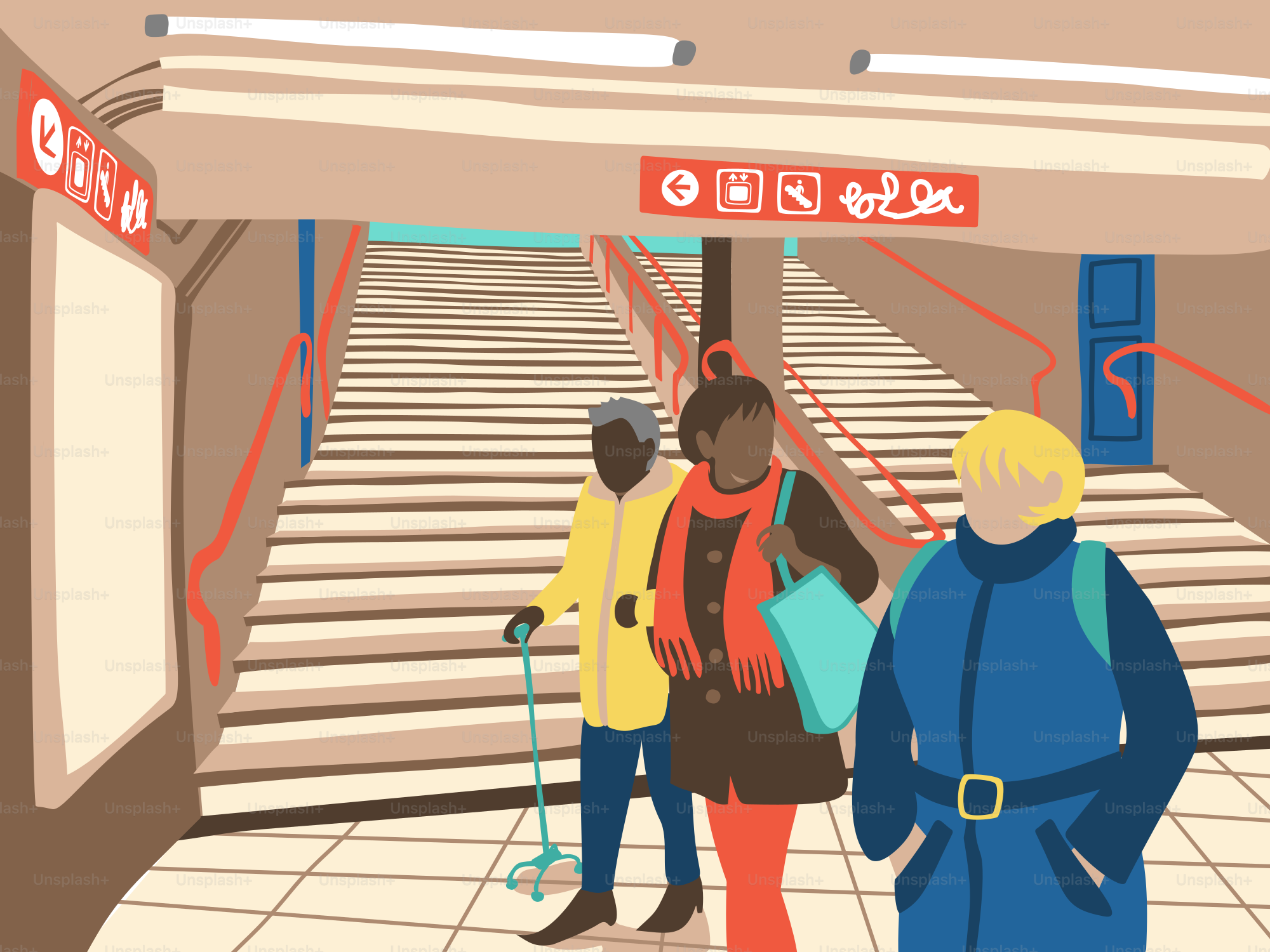 Un grupo de personas de pie en un pasillo