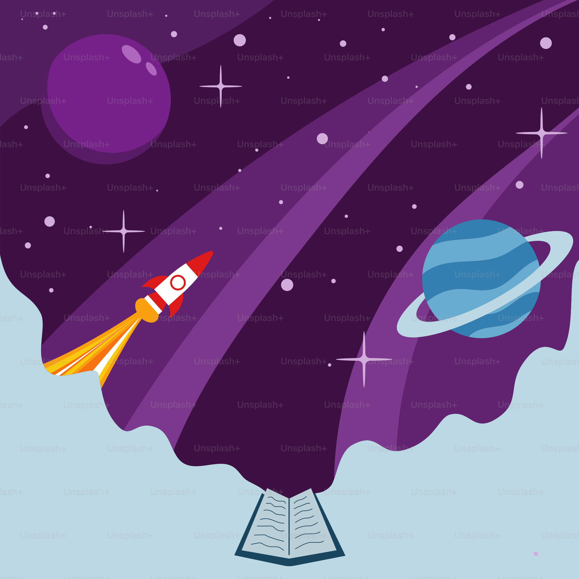 宇宙を飛行するロケットのイラスト