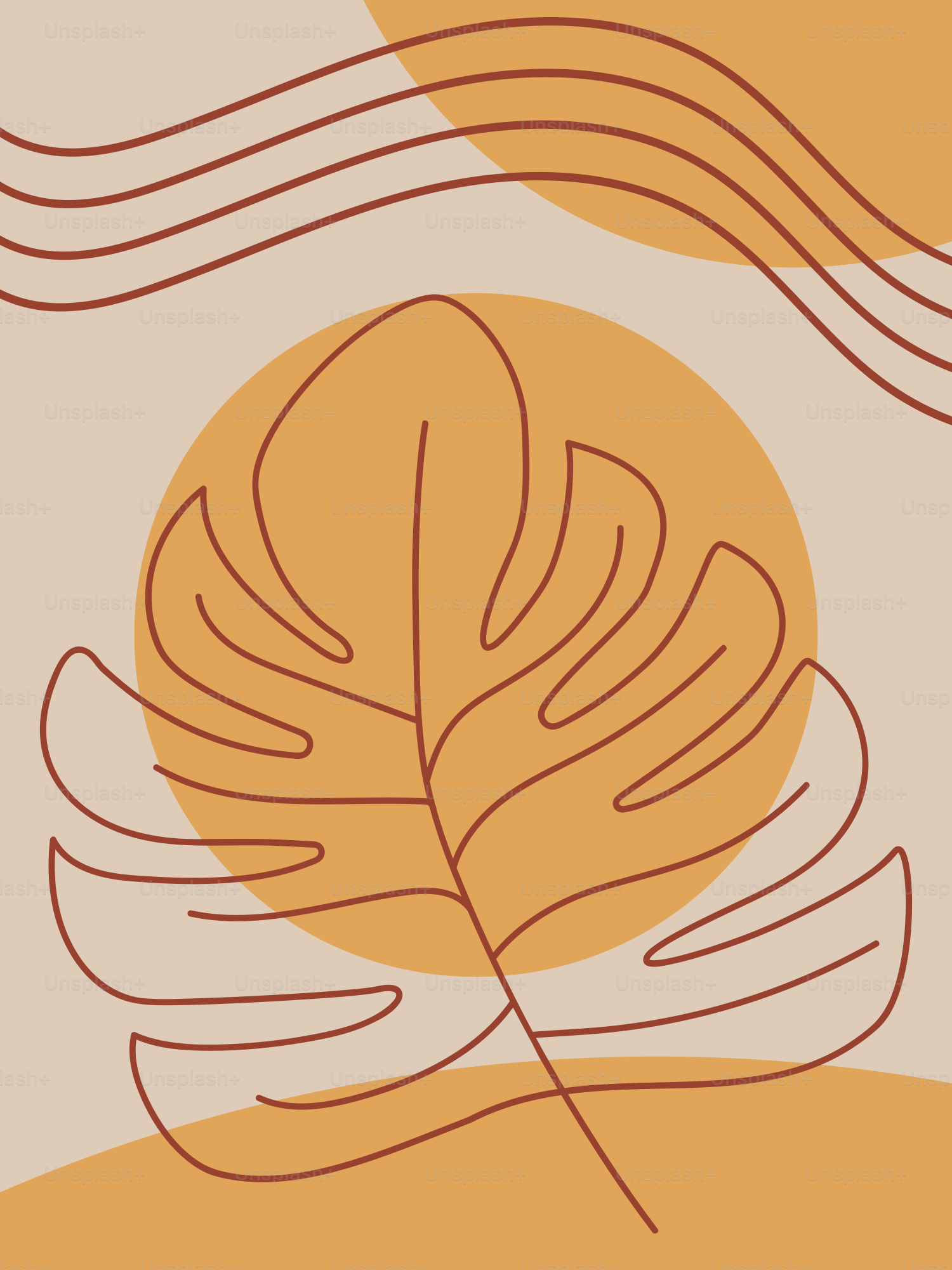 A drawing of a leaf on a beige background