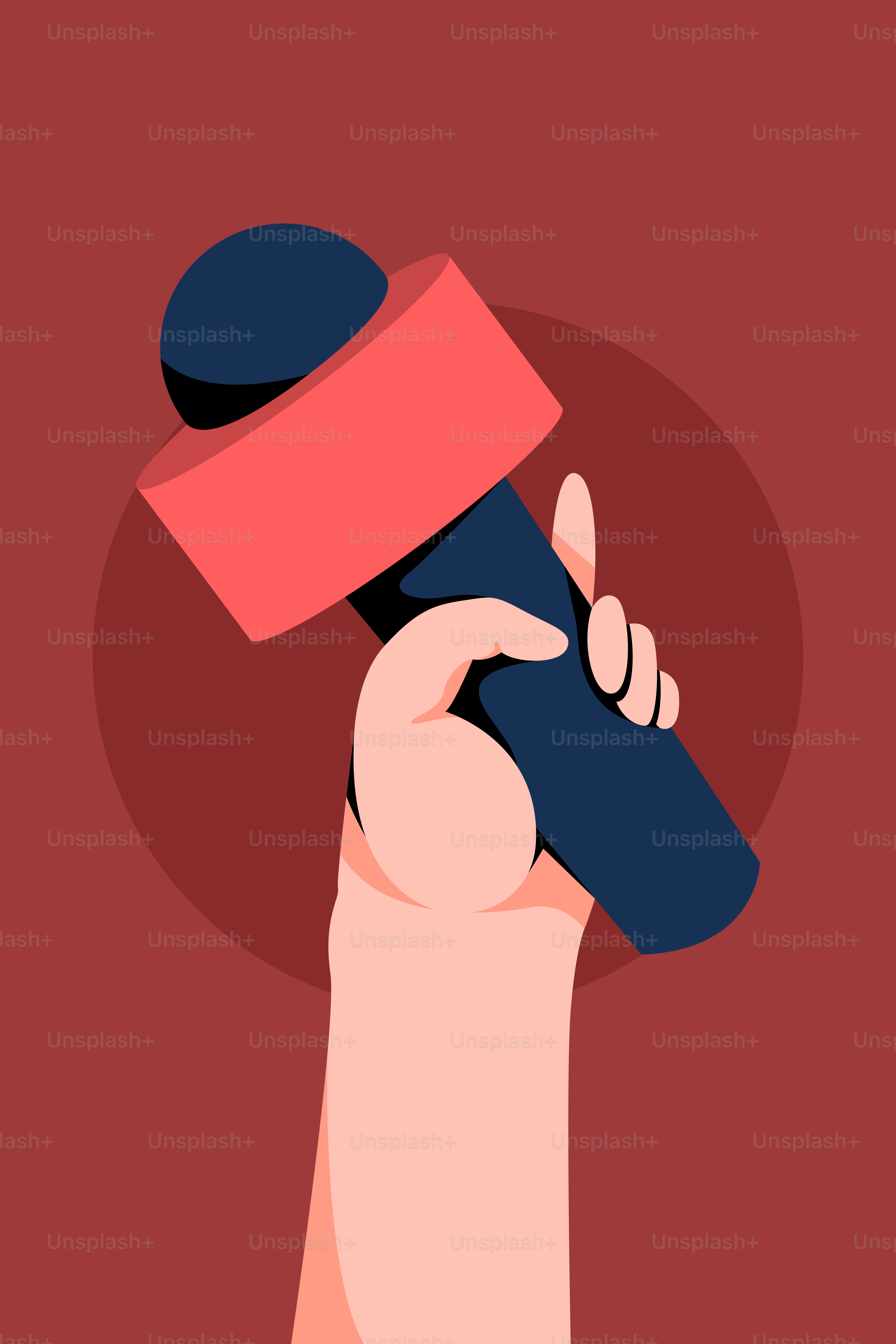 Eine Hand, die ein Mikrofon mit rotem Hintergrund hält