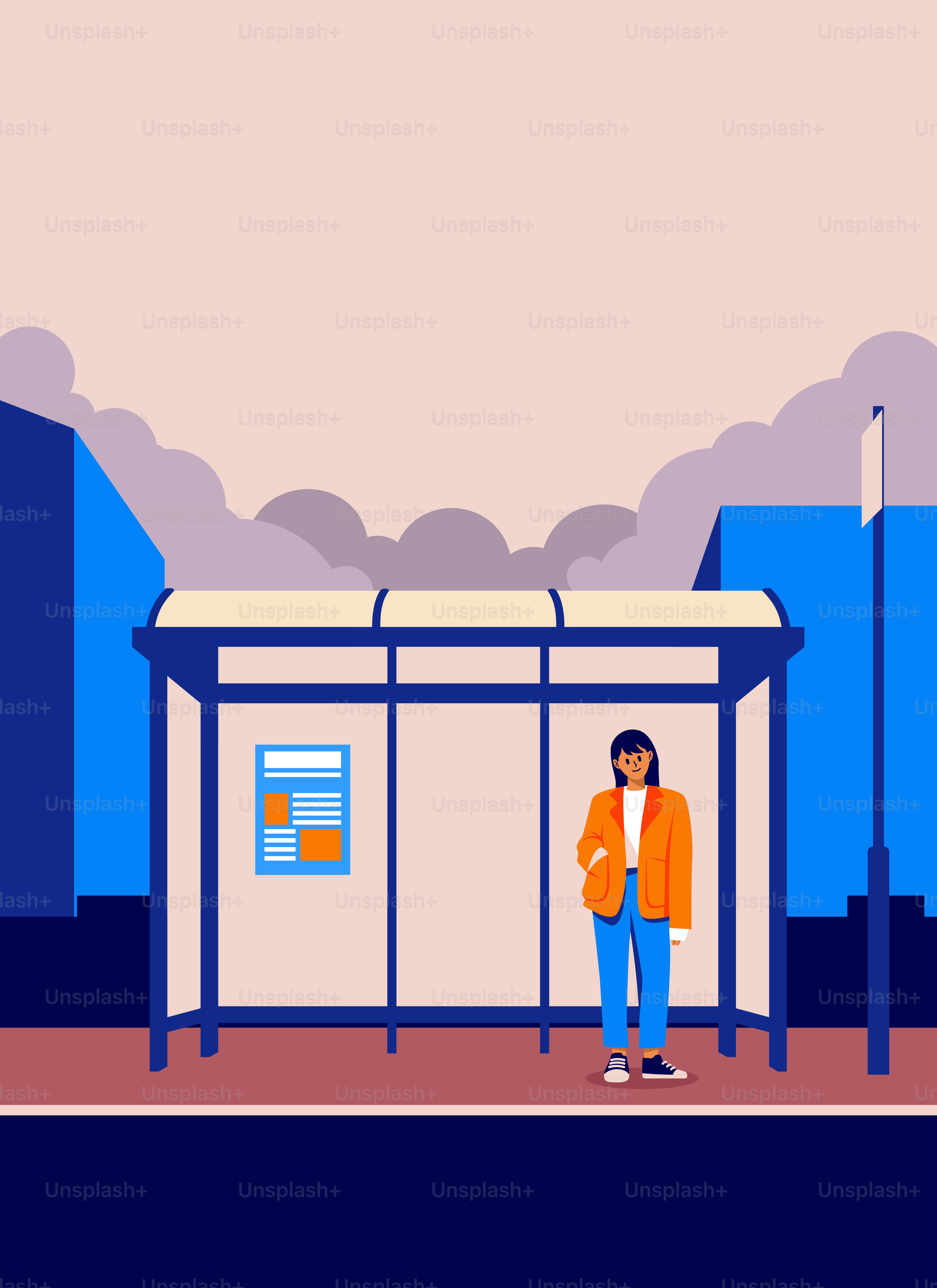 バス停の前に立つ男