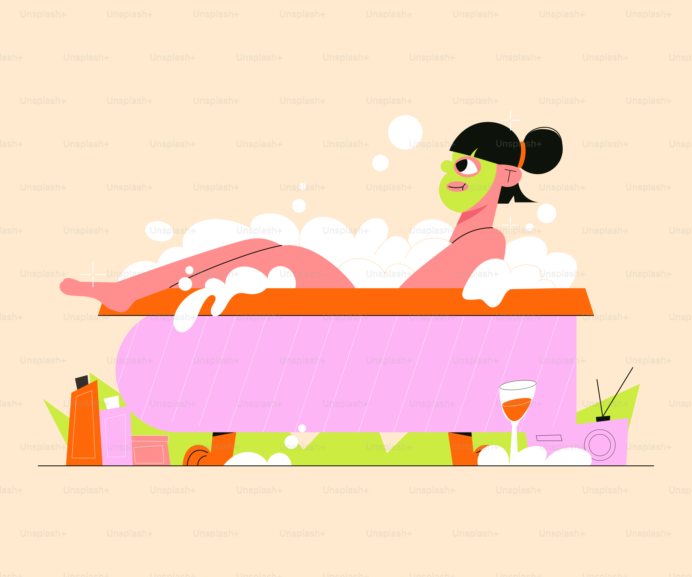 A woman laying in a bathtub with bubbles