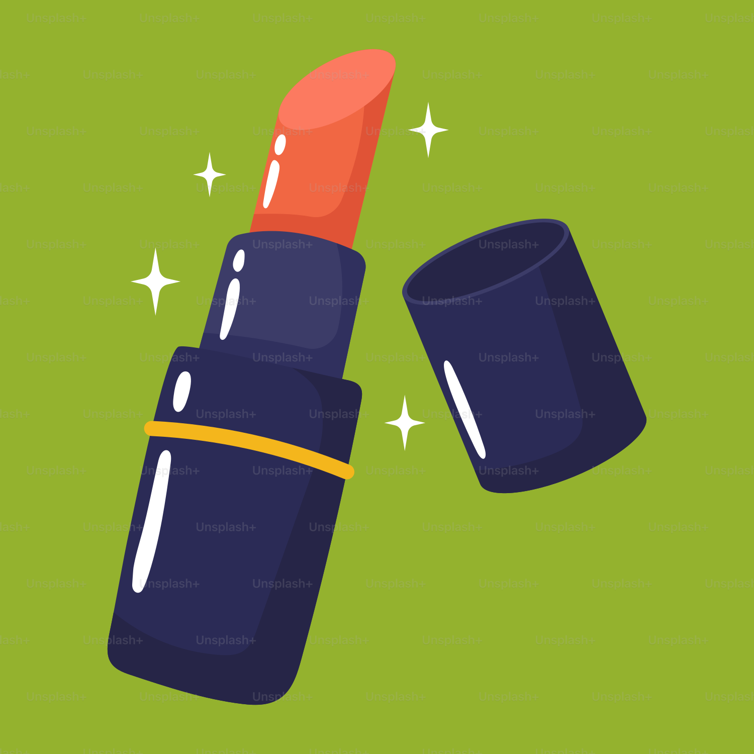 A lipstick and a tube of lipstick on a green background