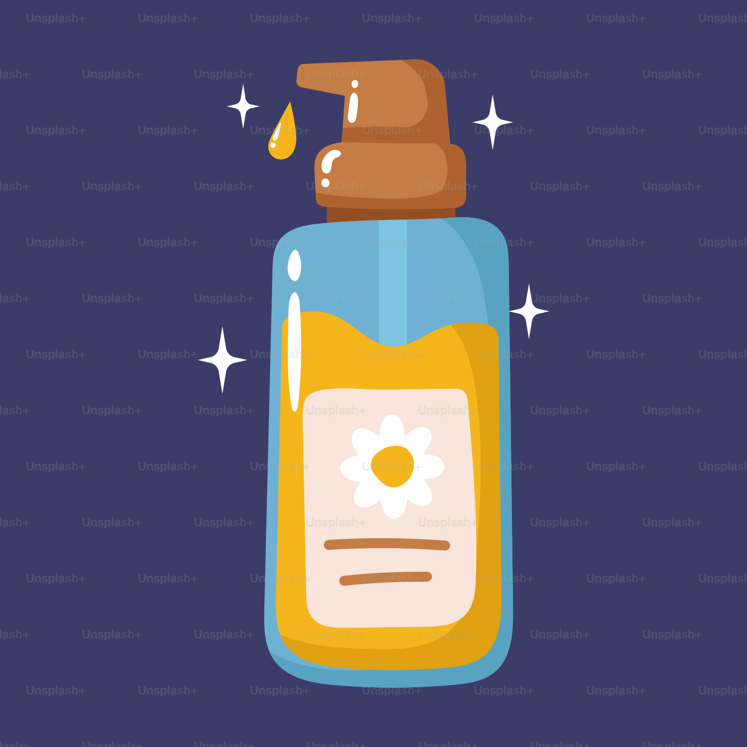 Une bouteille de liquide avec un bouchon brun