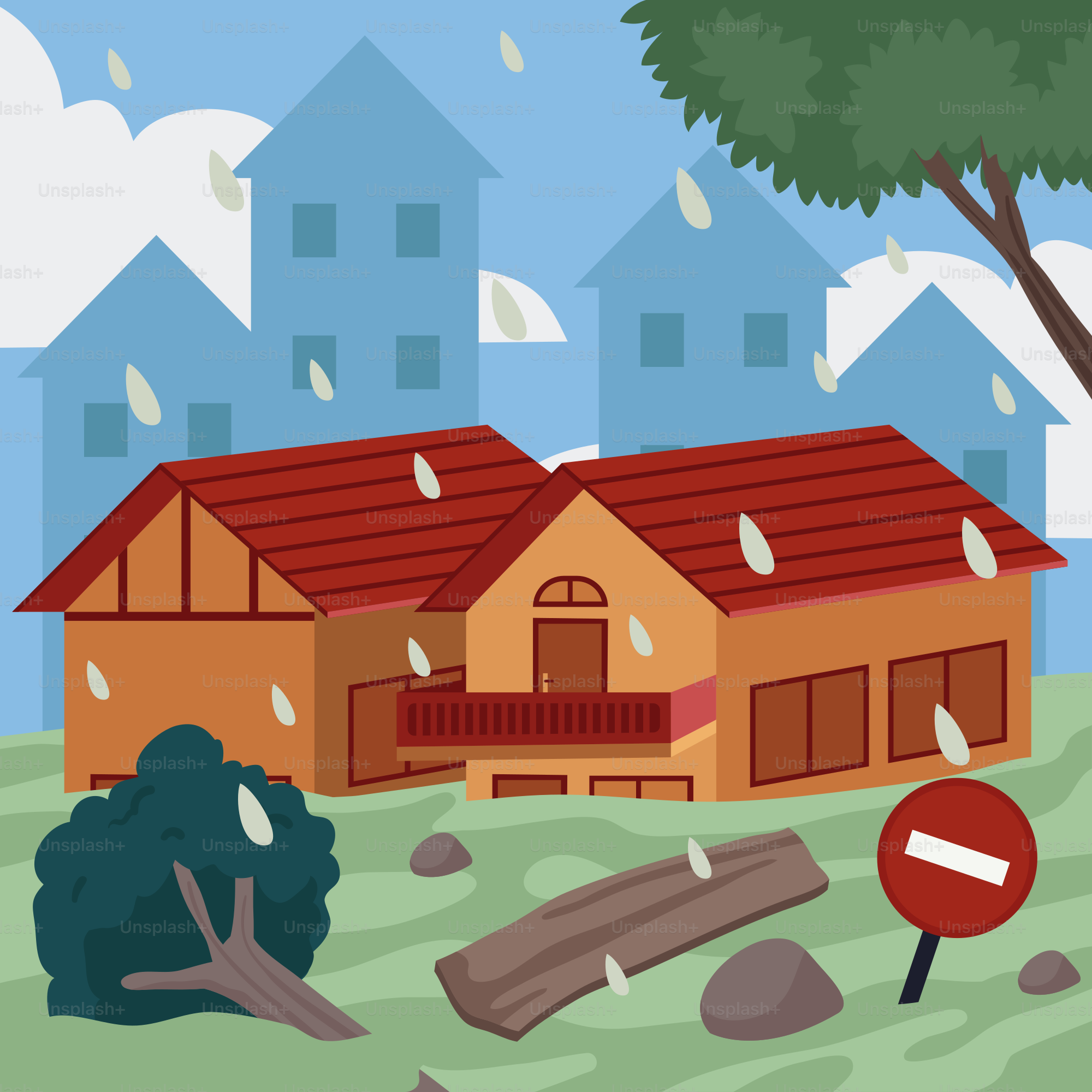 Ein Cartoon-Bild eines Hauses mit rotem Dach