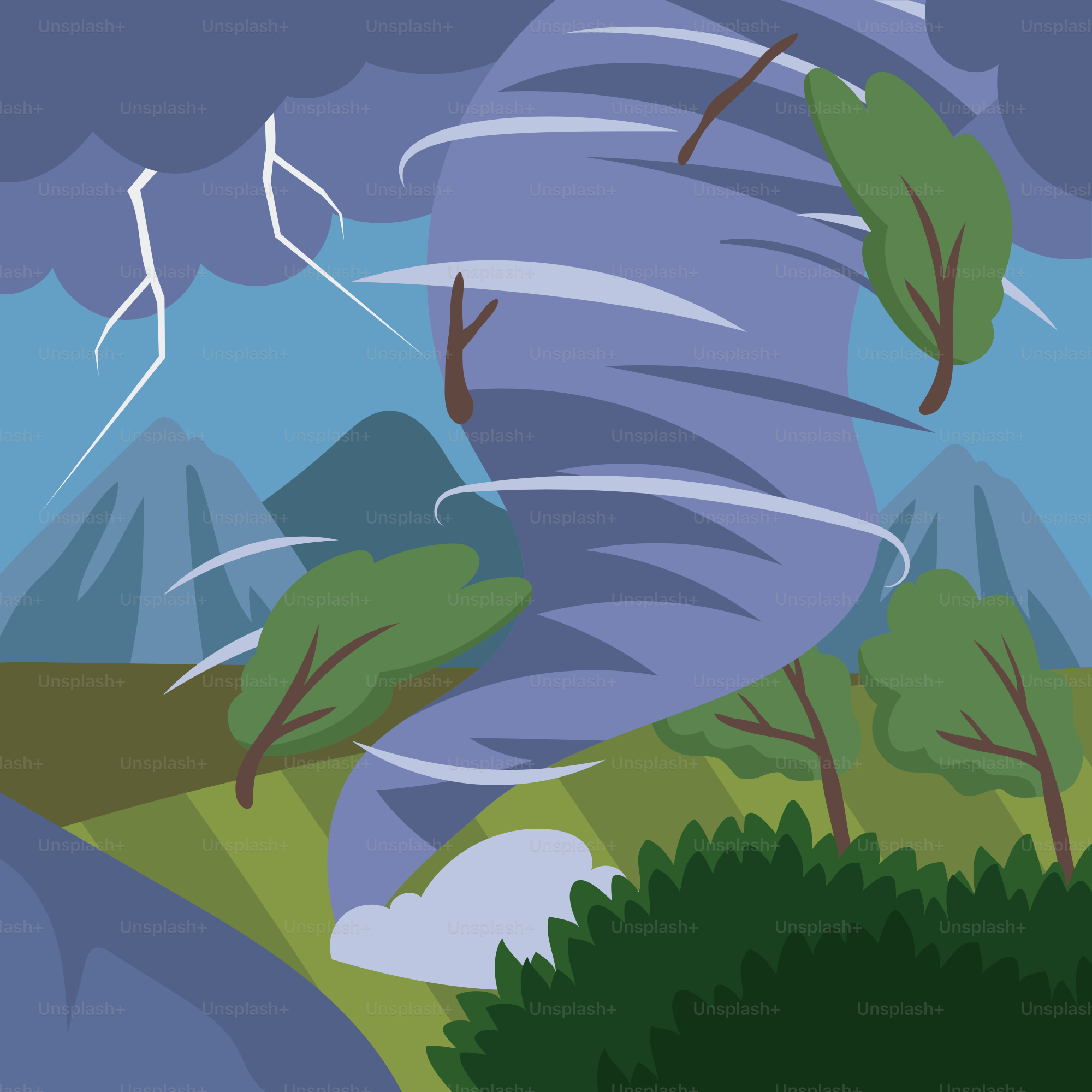 A painting of a storm coming over a mountain