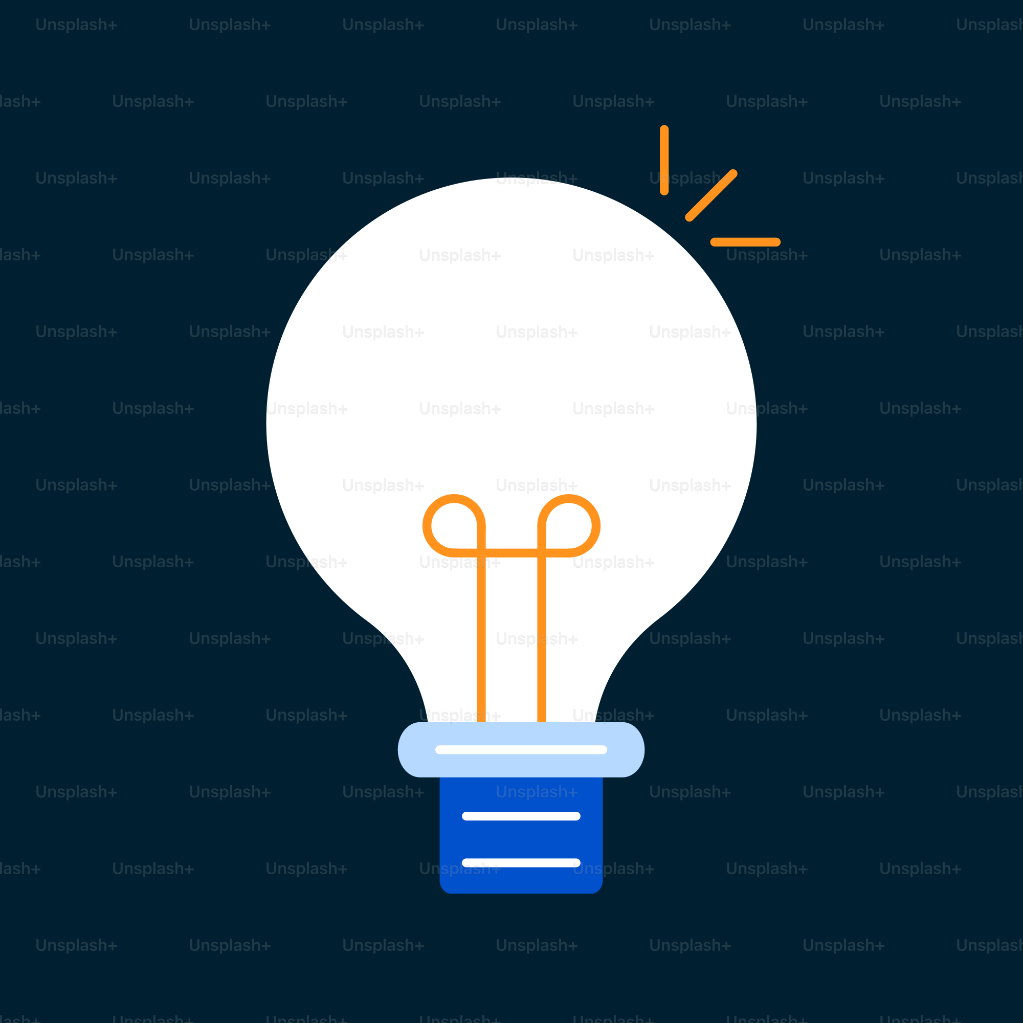 A white light bulb with a blue background