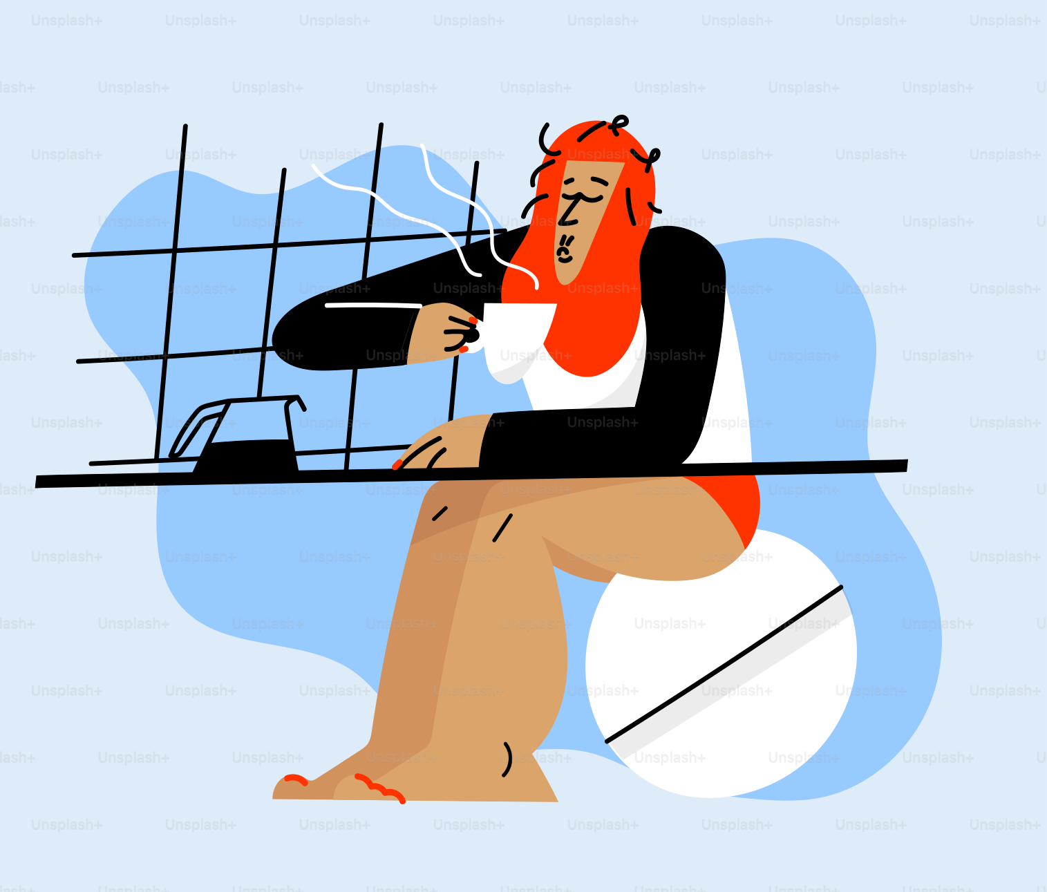 A woman sitting on top of a white ball