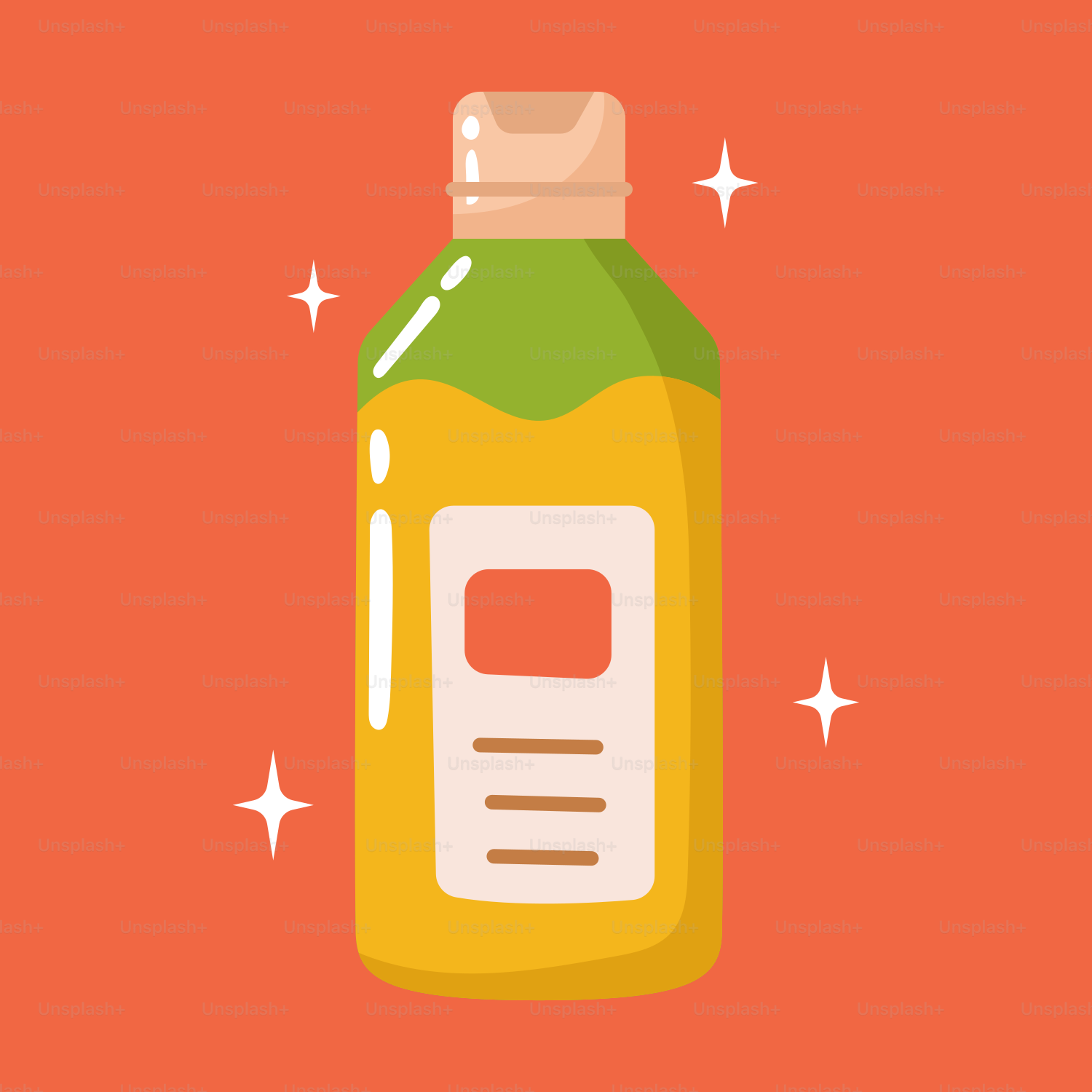 A bottle of liquid with stars around it