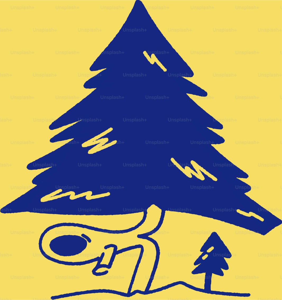 A drawing of a person with a tree on their head