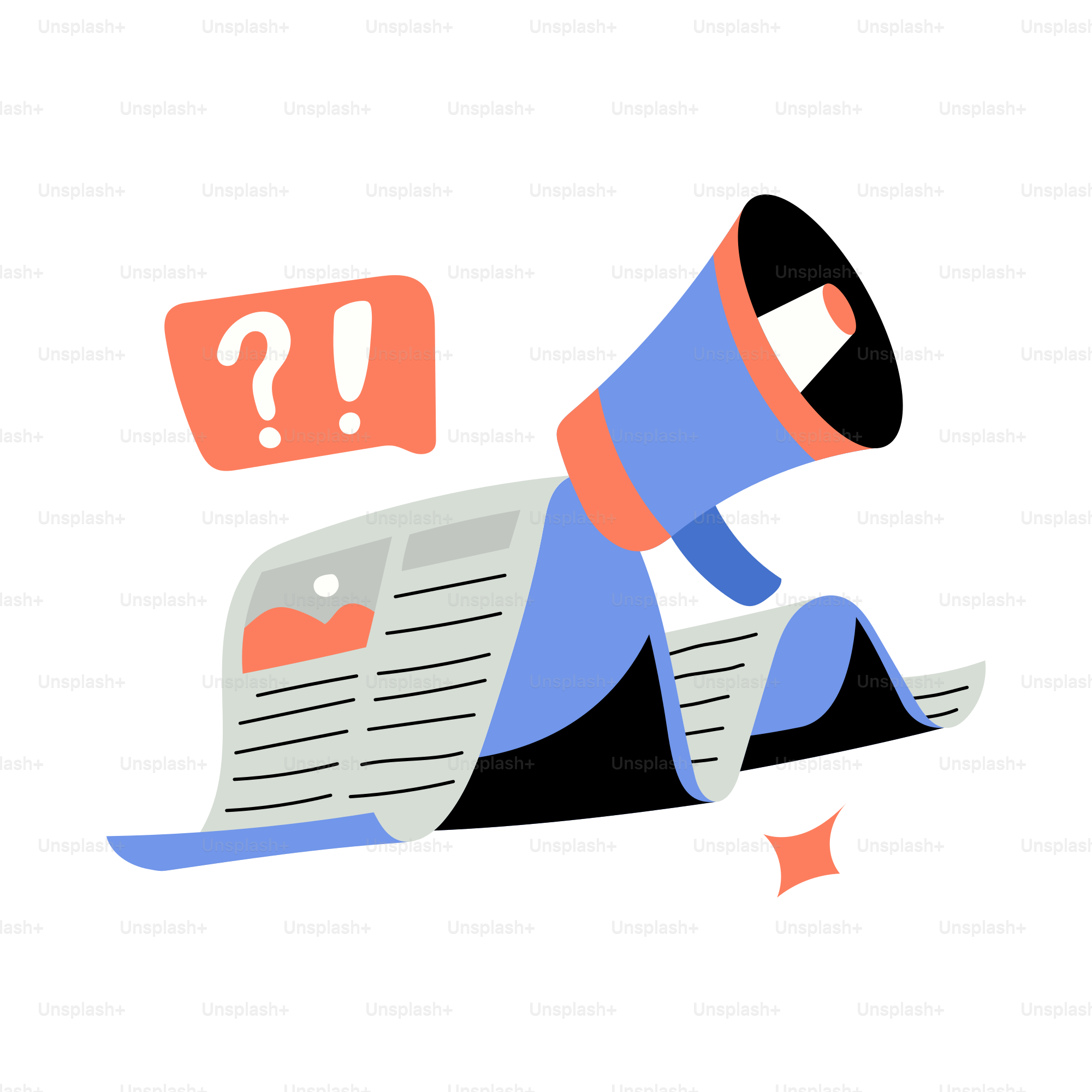 Eine Zeichentrickfigur mit Megafon und Fragezeichen