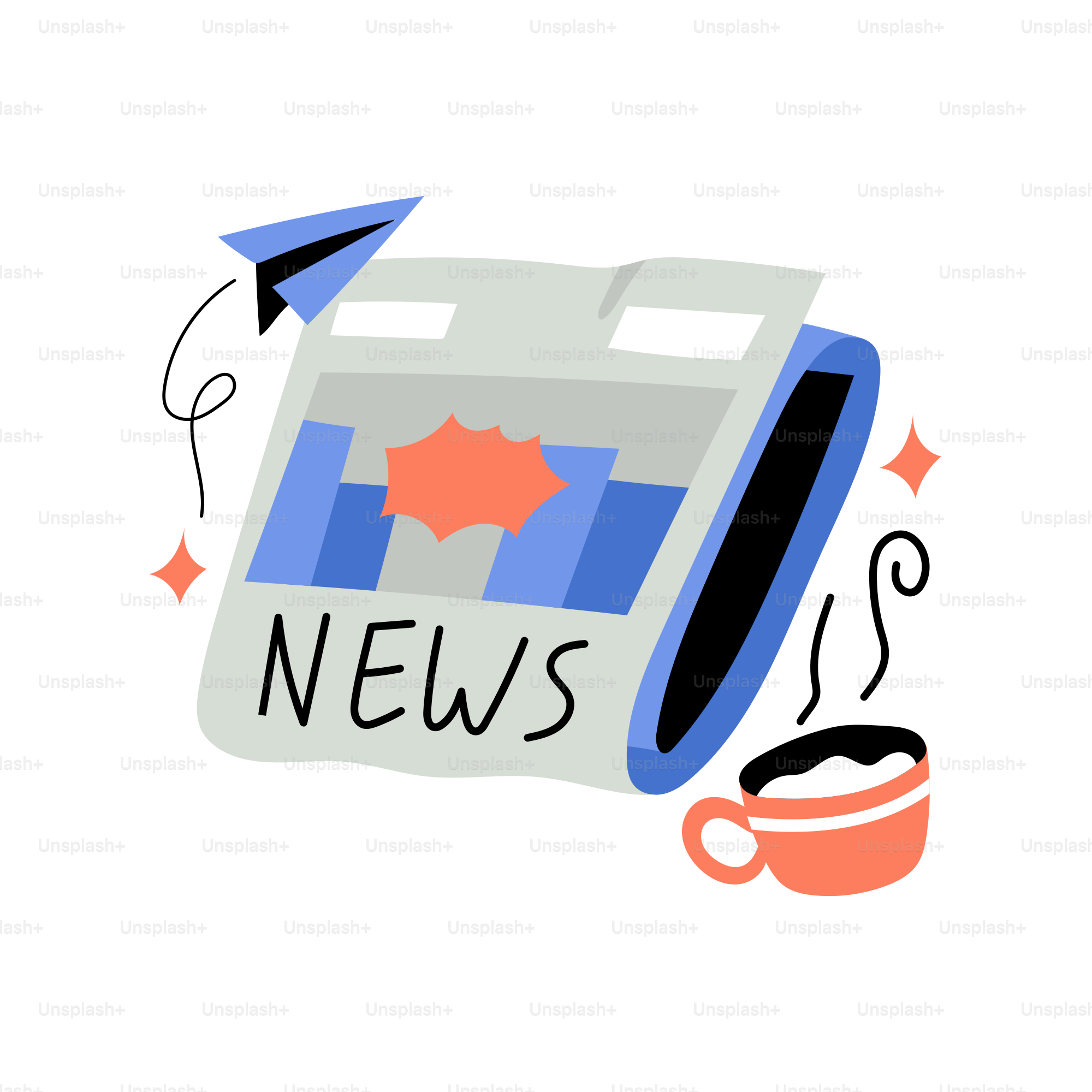 A newspaper with a cup of coffee next to it