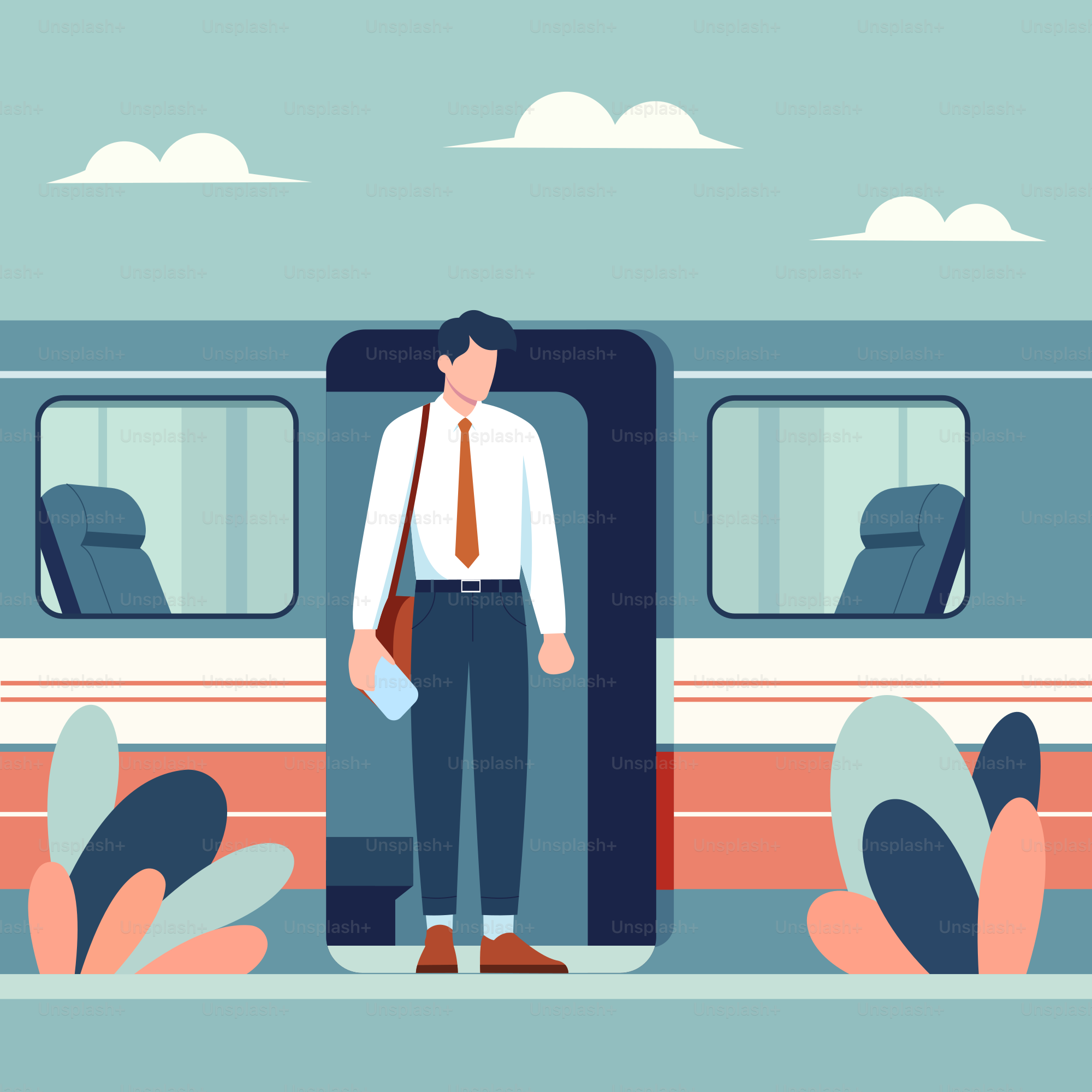 A man standing in front of a train