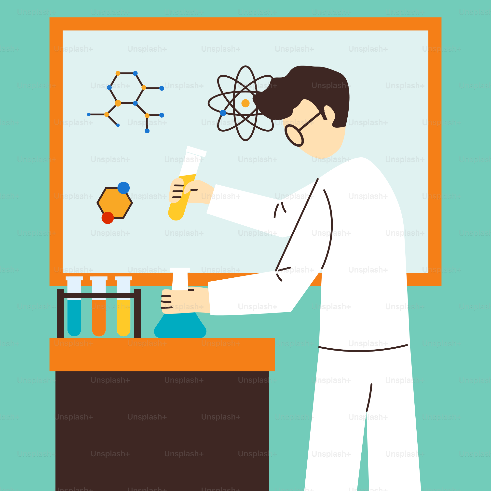 A man is doing something in front of a board