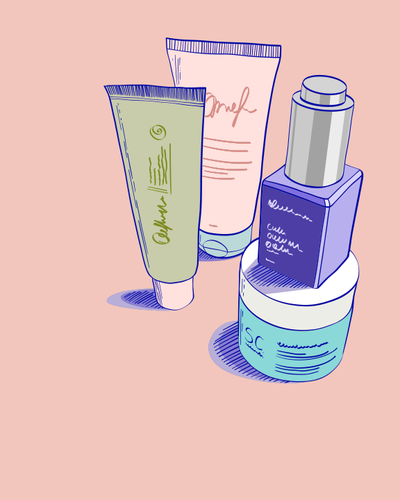 Three different types of cosmetics on a pink background