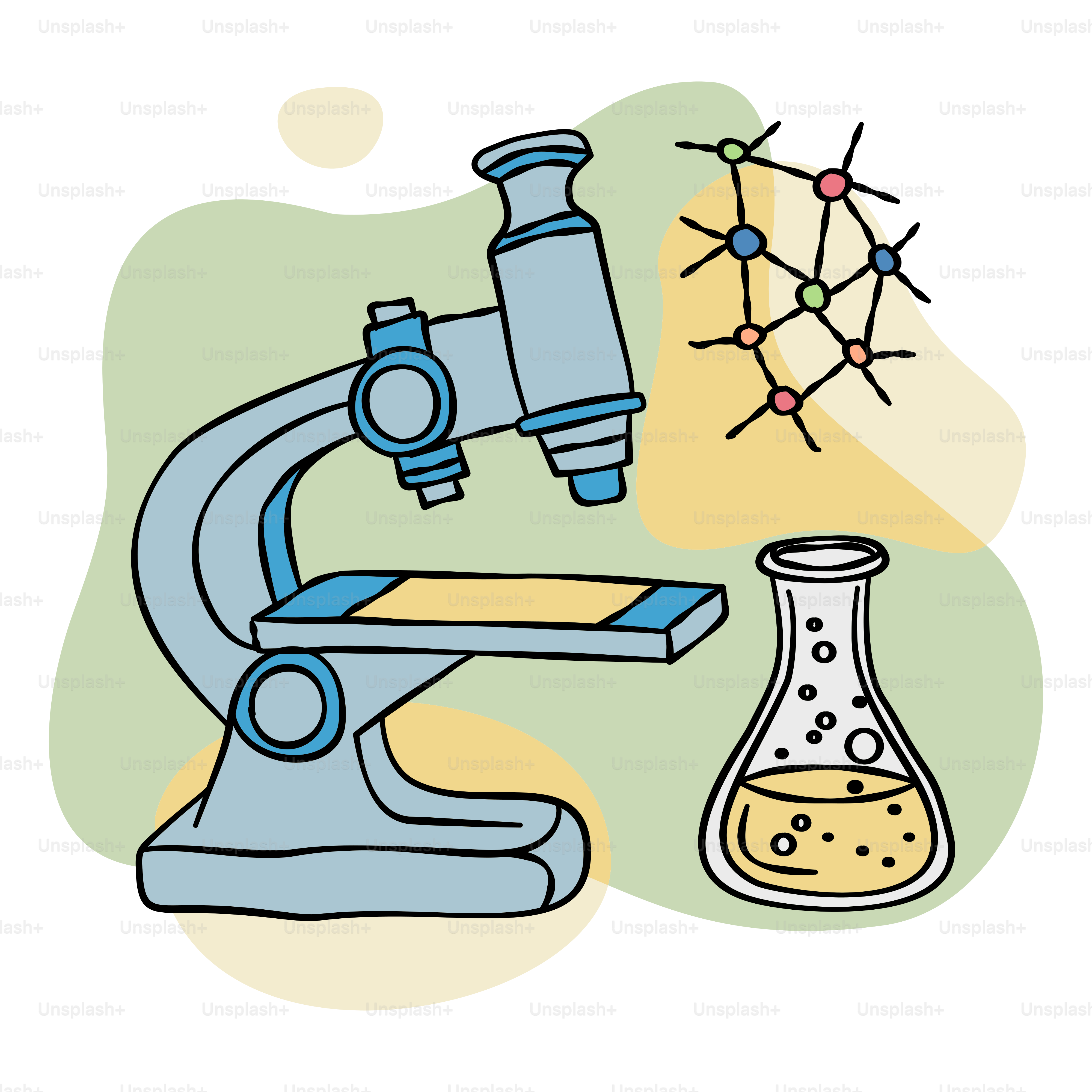 A microscope and a flask of liquid