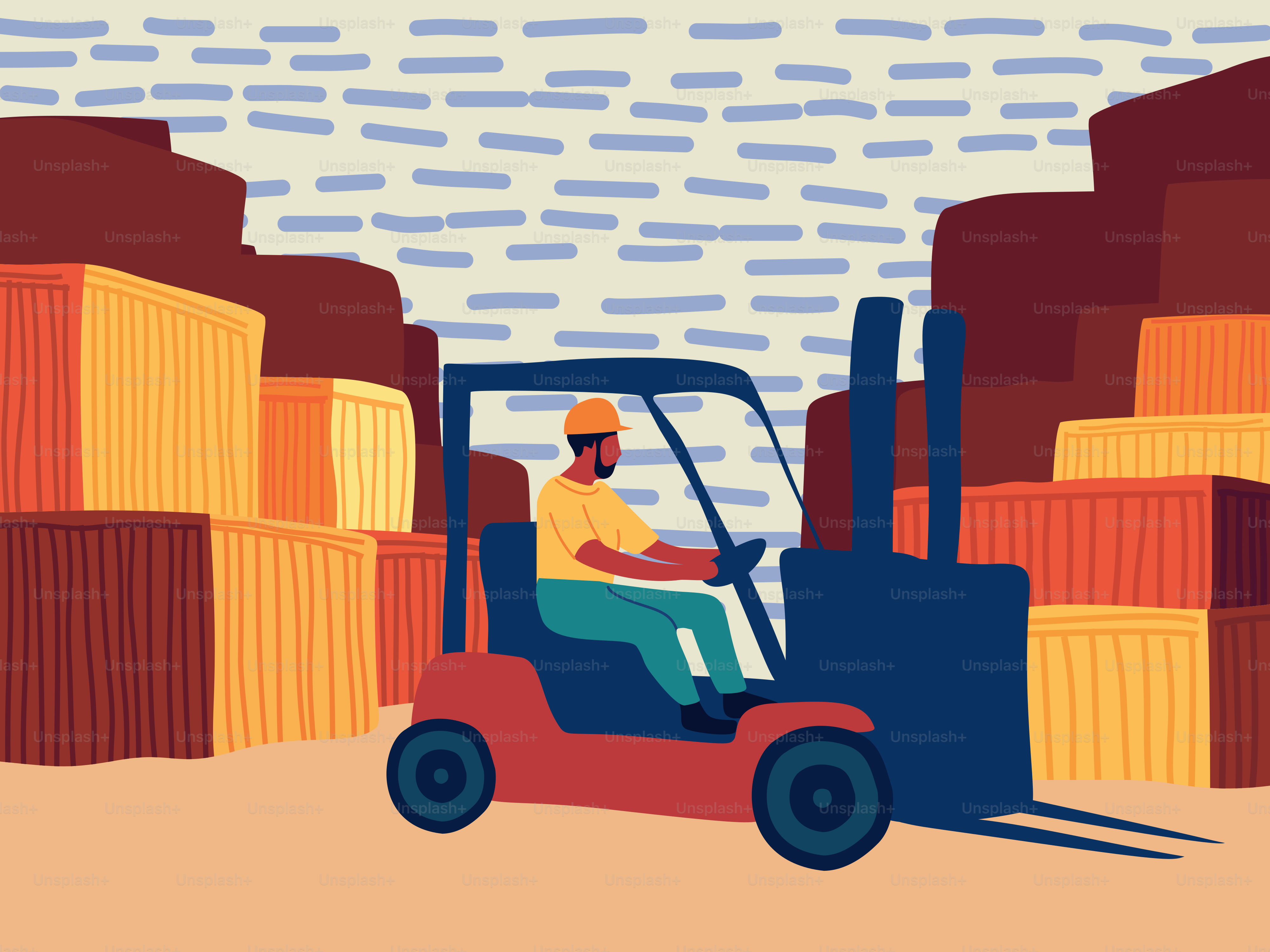 A man driving a forklift through a warehouse filled with boxes