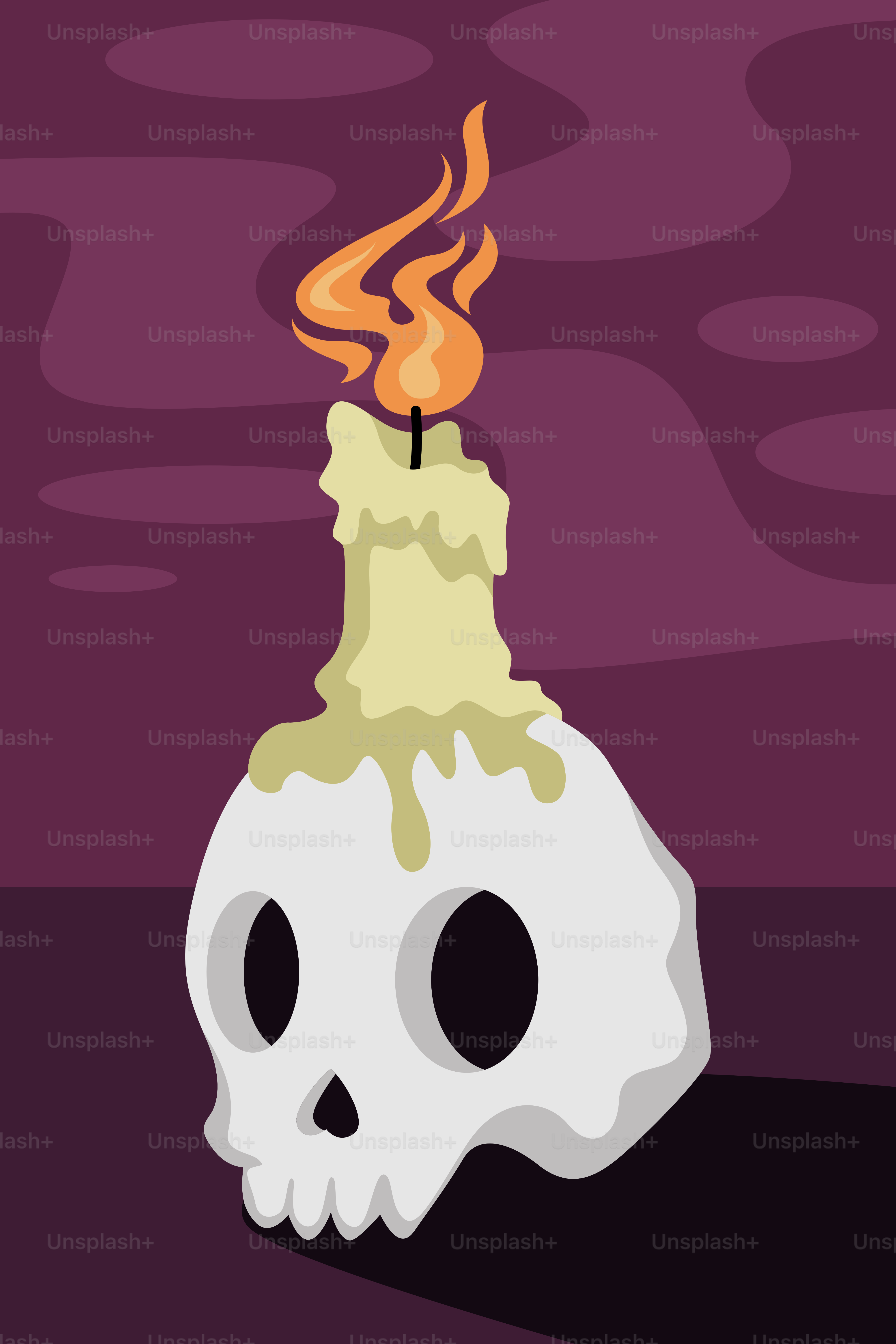 A skull with a burning candle on top of it