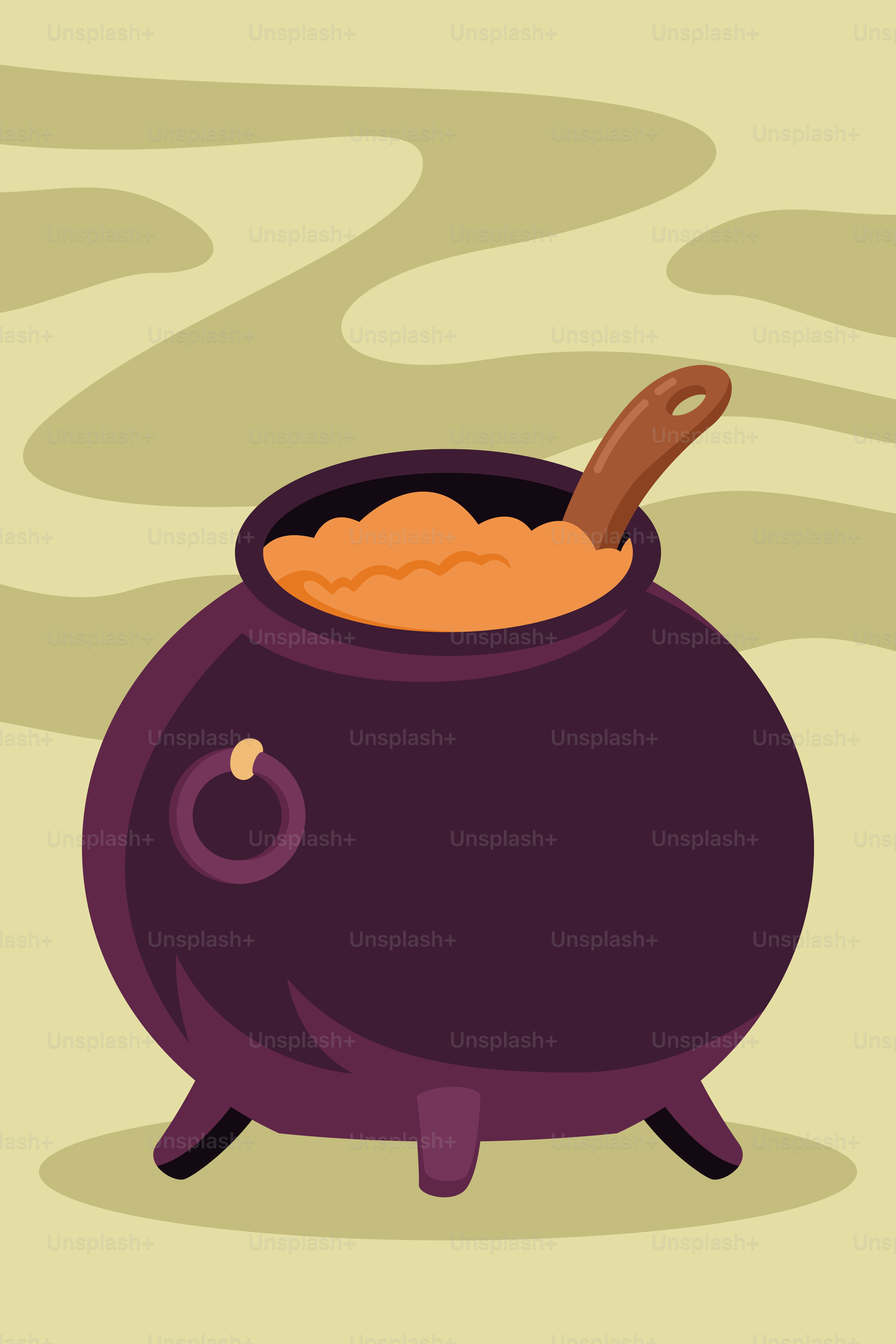 A purple pot with a wooden spoon inside of it
