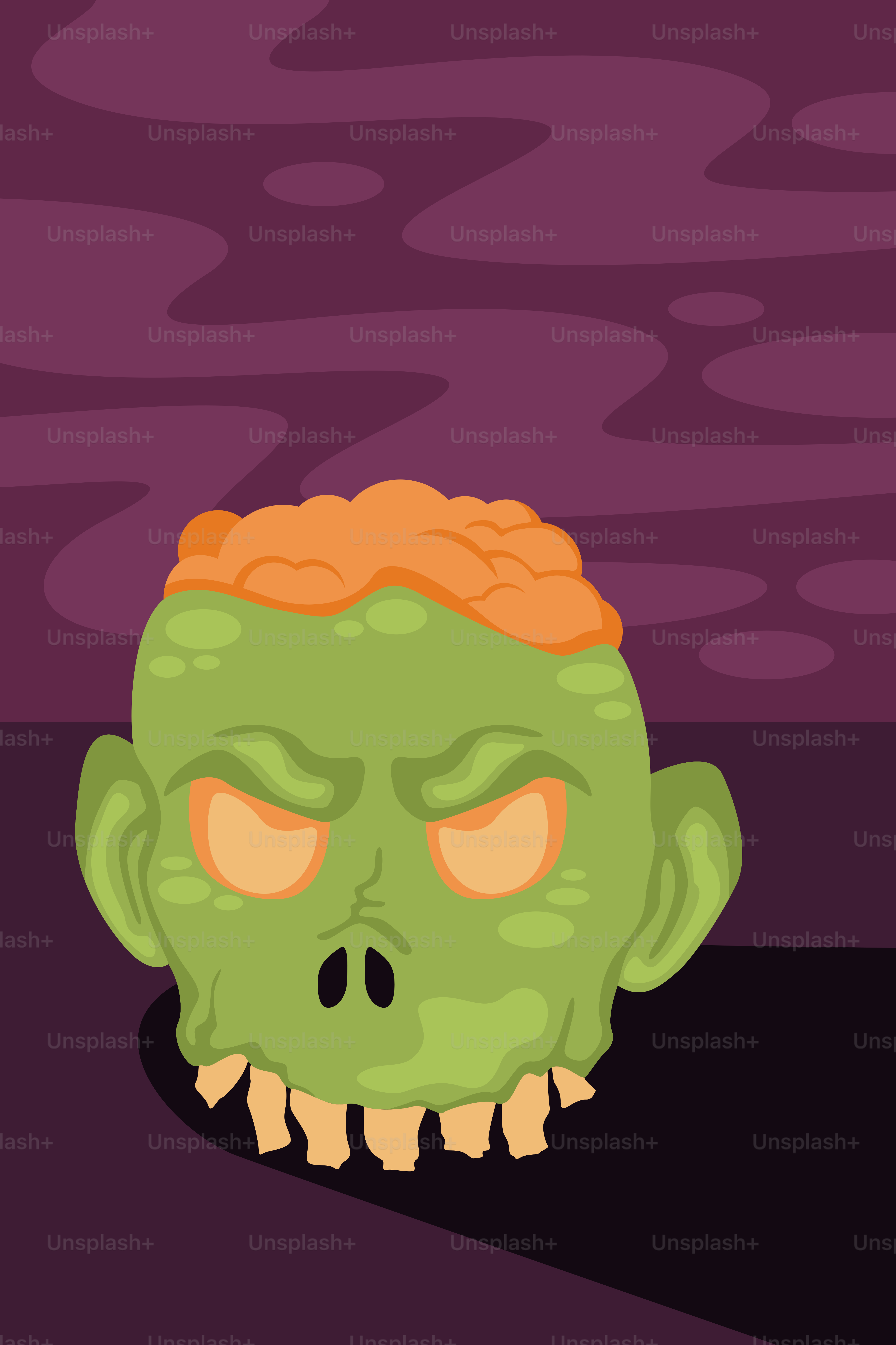 Ein Cartoon eines grünen Zombies mit orangefarbenen Haaren