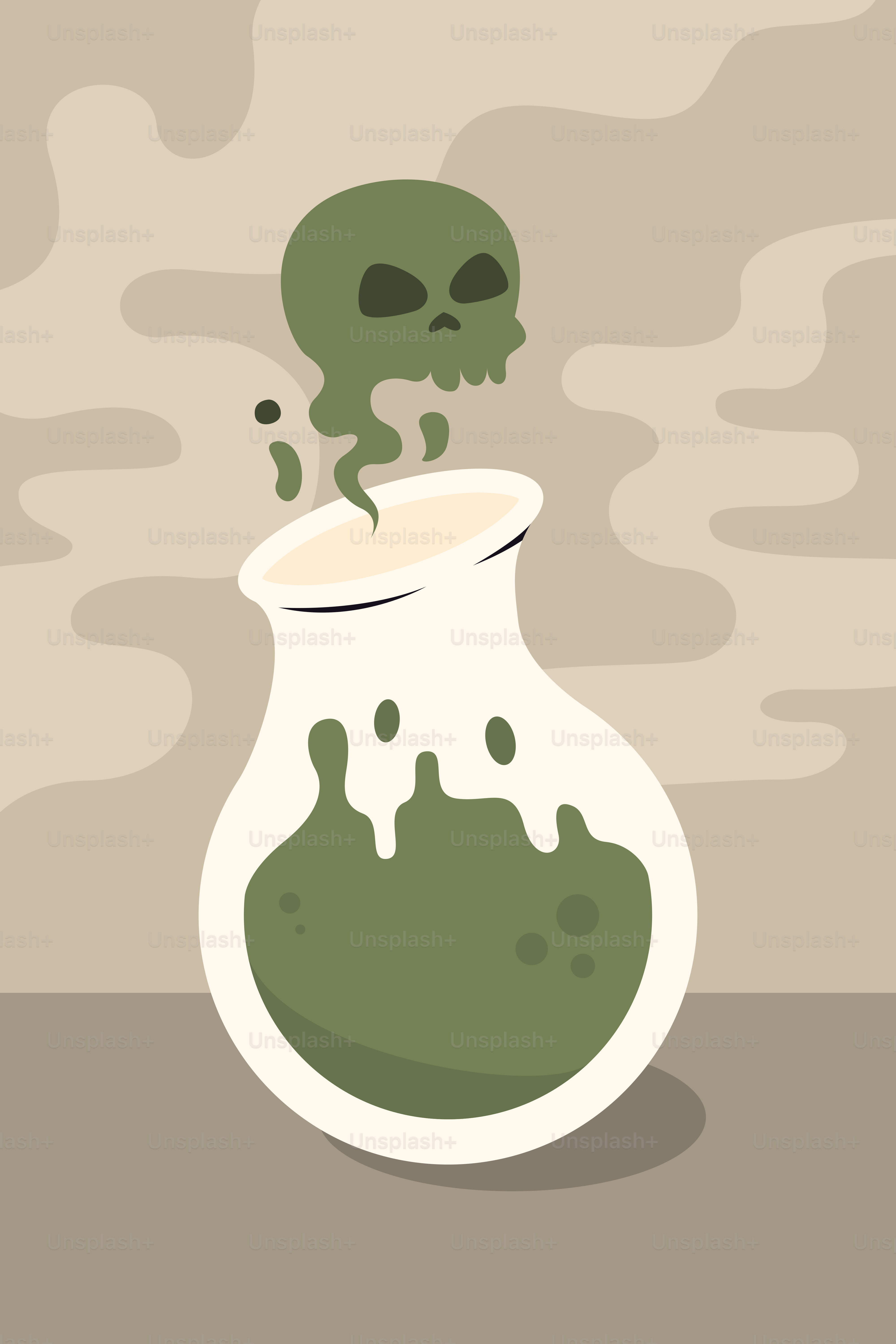 Un líquido verde en un jarrón blanco con una calavera vector – Imagen de  Ilustración en Unsplash, image size:3000x4500