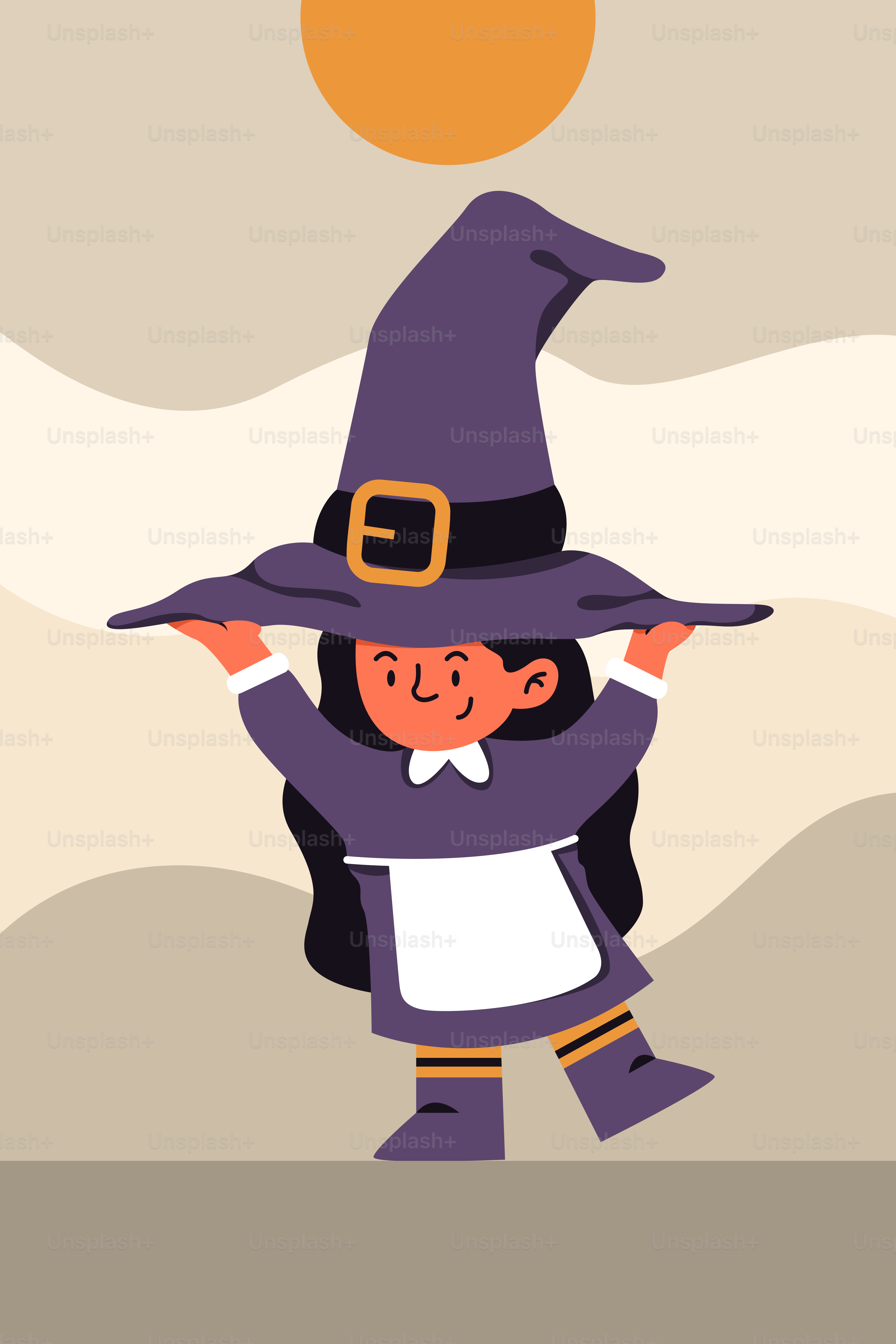 Ein kleines Mädchen in einem Hexenkostüm