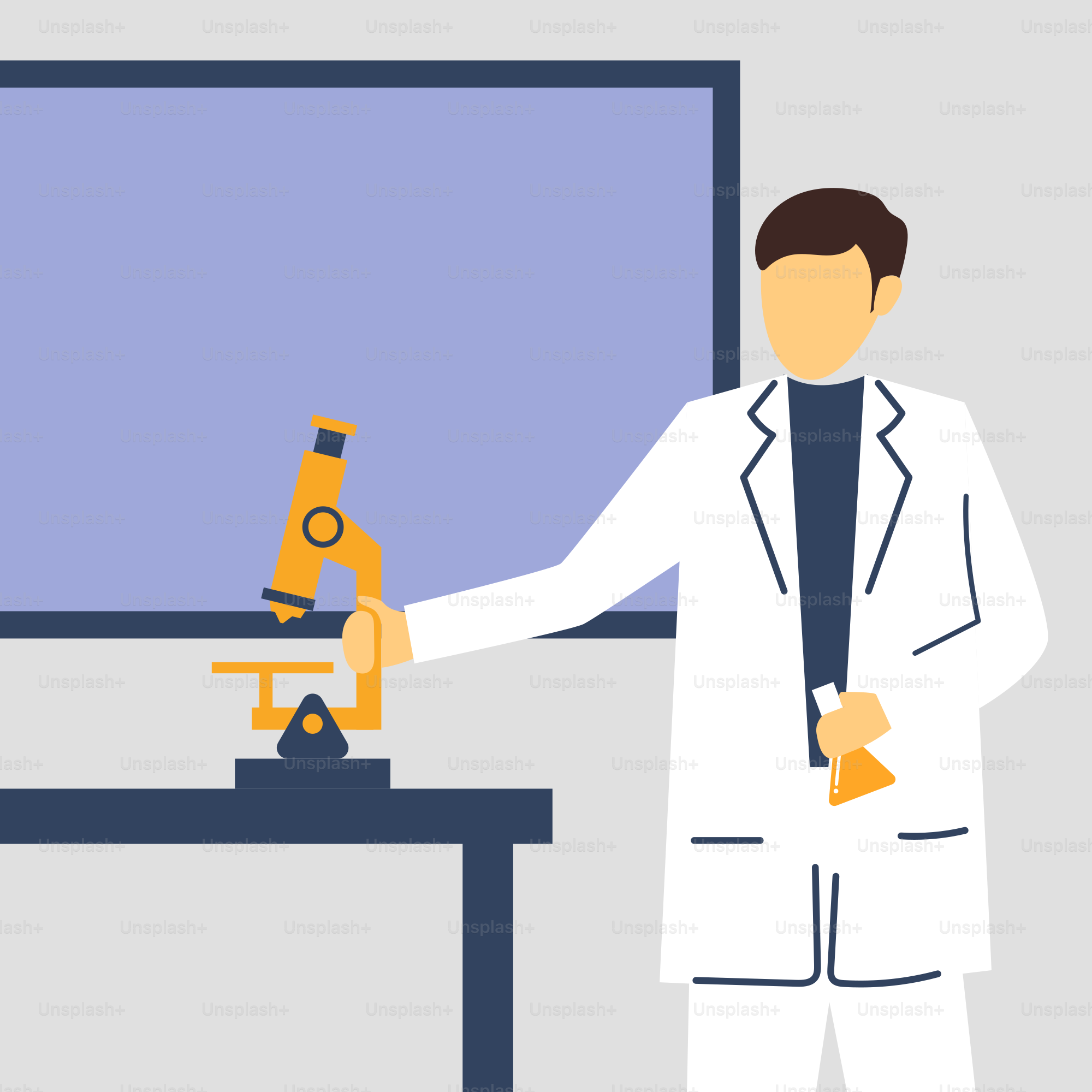 A man in a lab coat holding a microscope