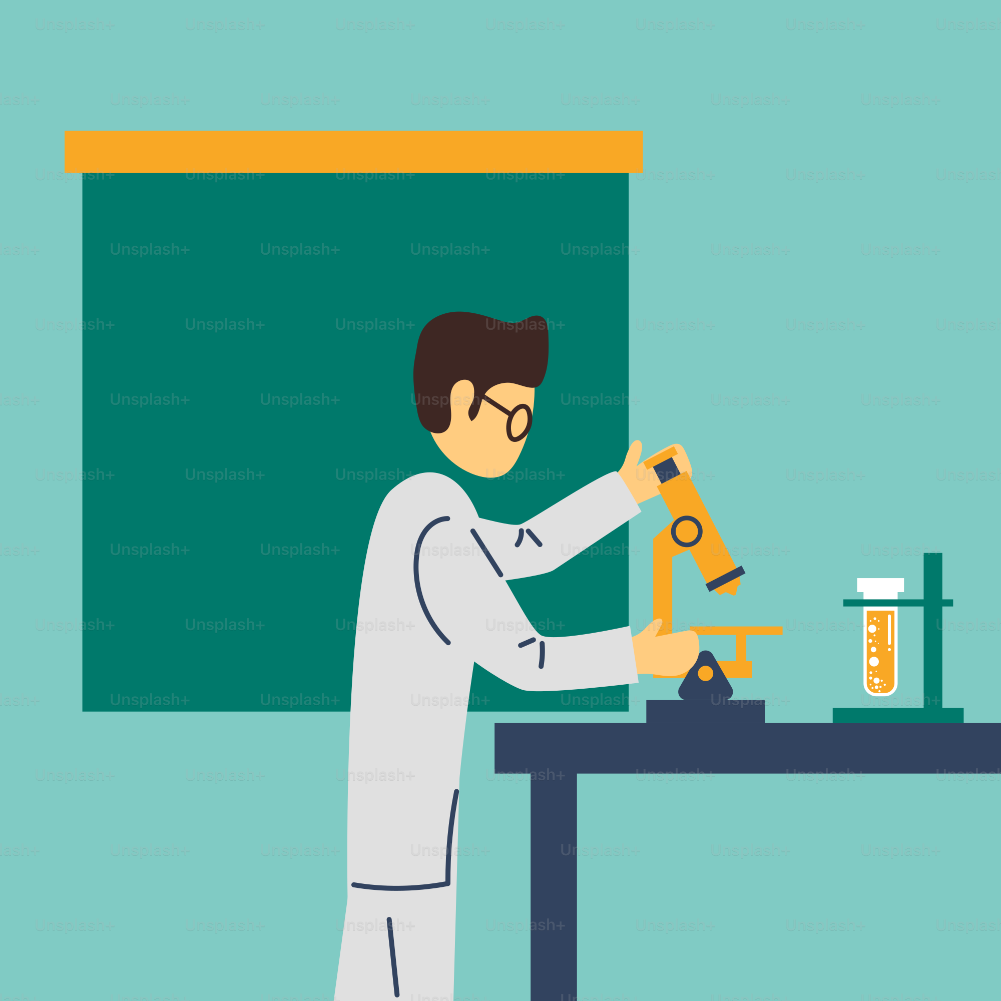 A man in a lab coat is using a microscope