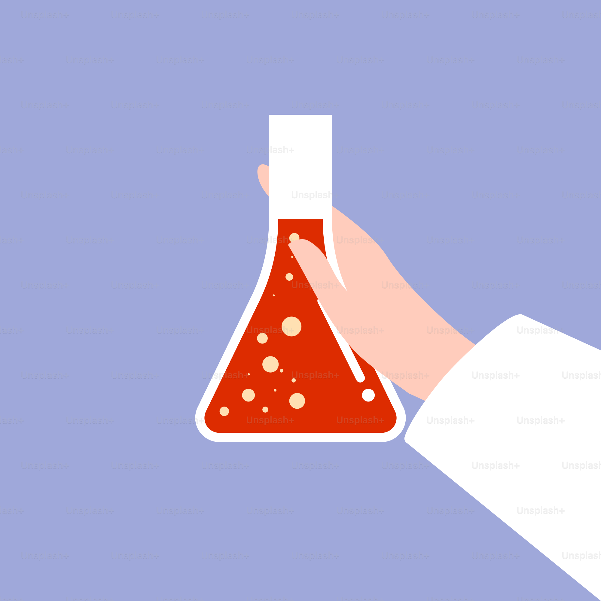 A hand holding a flask filled with red liquid