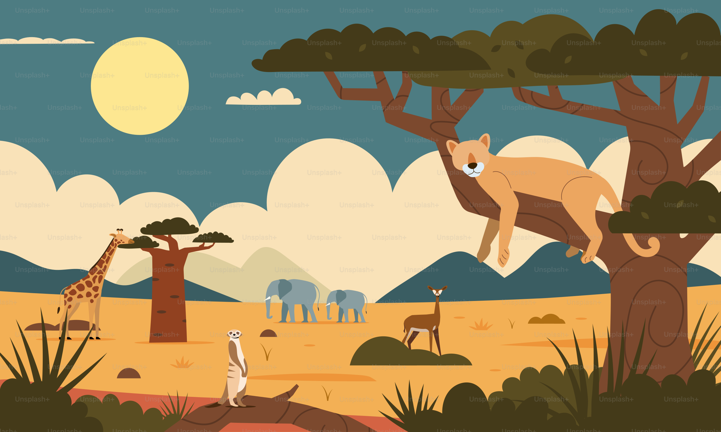 Ein Bild einer Giraffe und anderen Tieren in freier Wildbahn