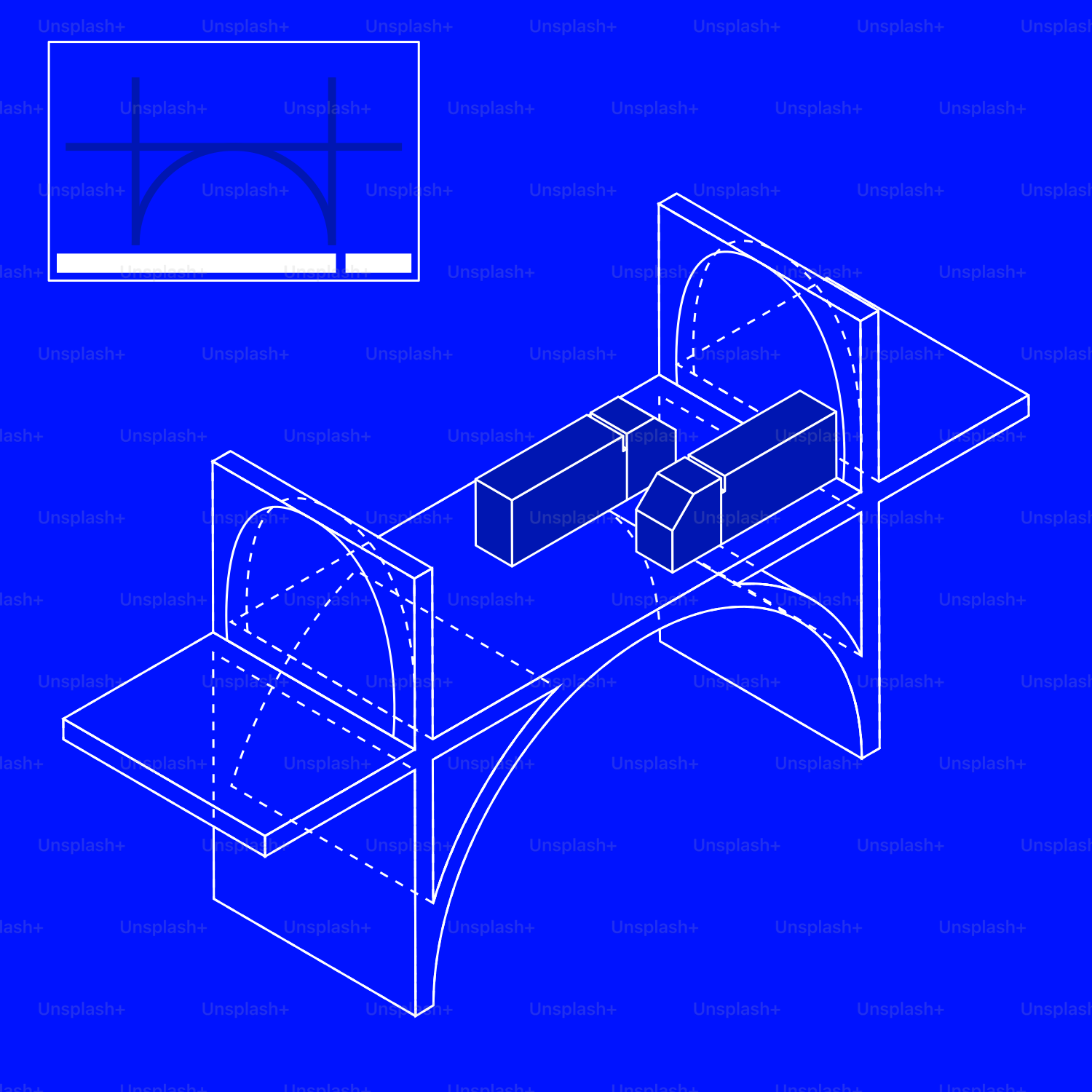 A blueprint drawing of a table with a shelf