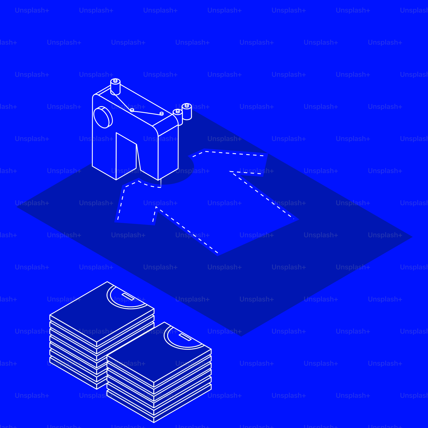 Um fundo azul com um bloco de papel ao lado de um bloco de papel