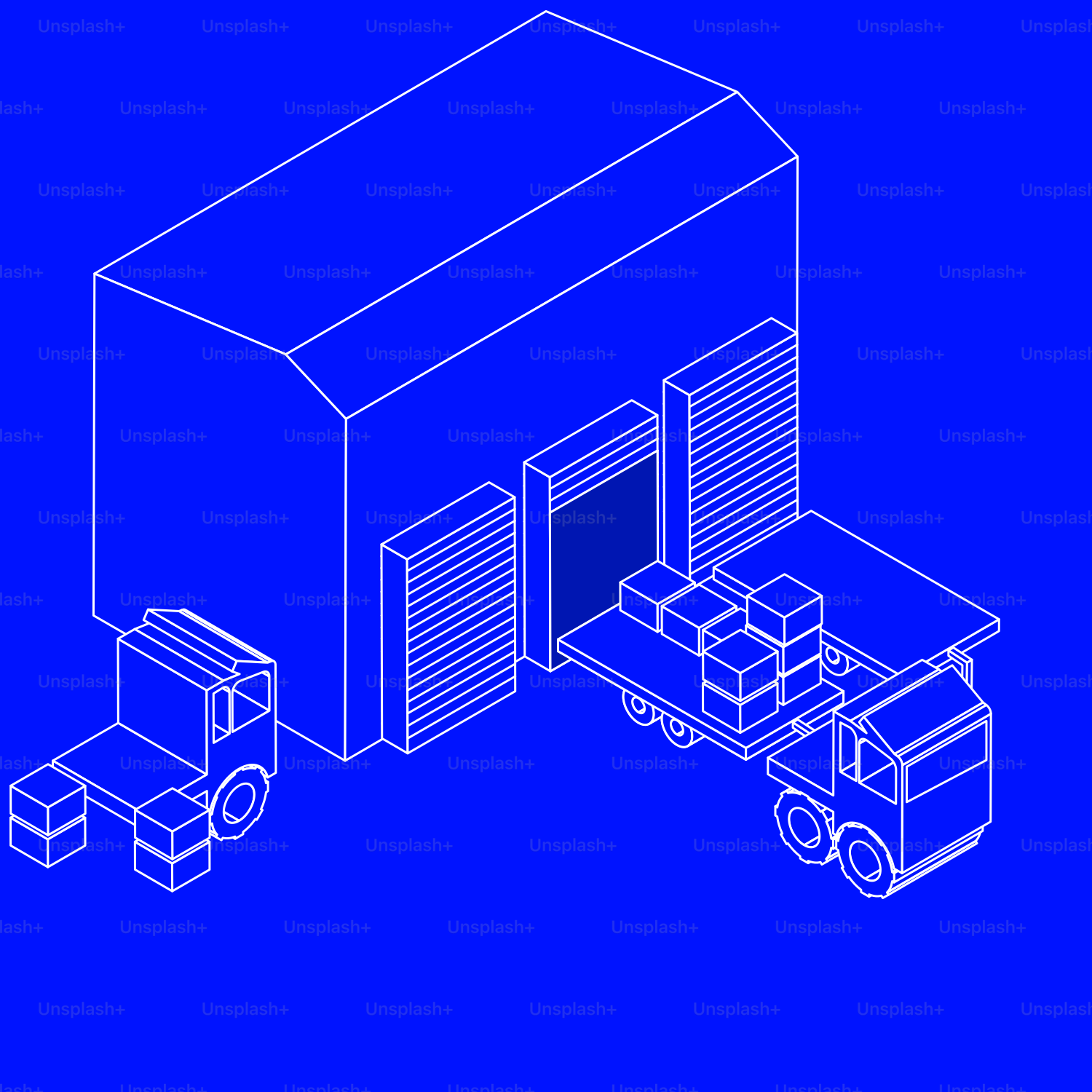A line drawing of a semi - truck and a semi - truck