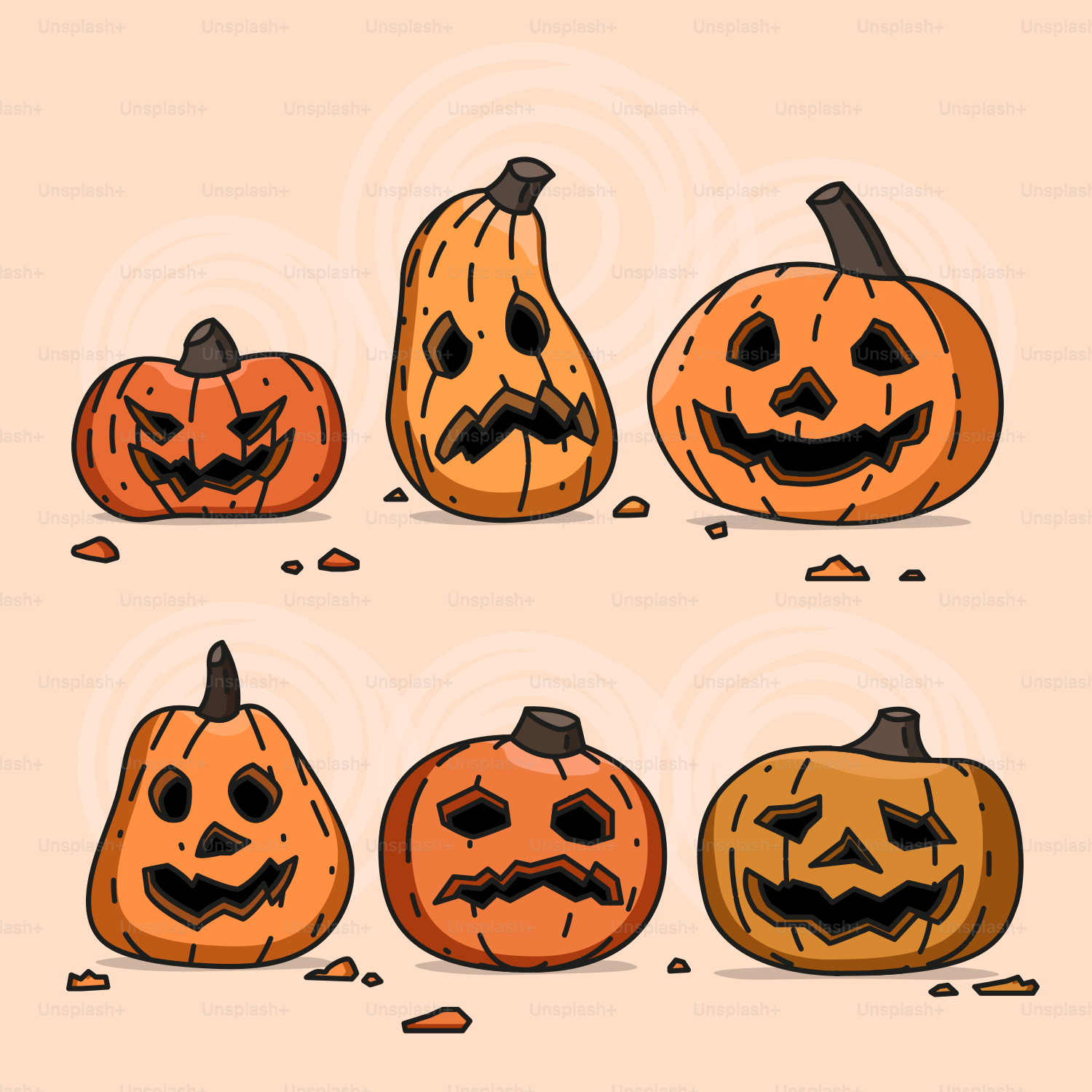 A group of pumpkins with faces drawn on them
