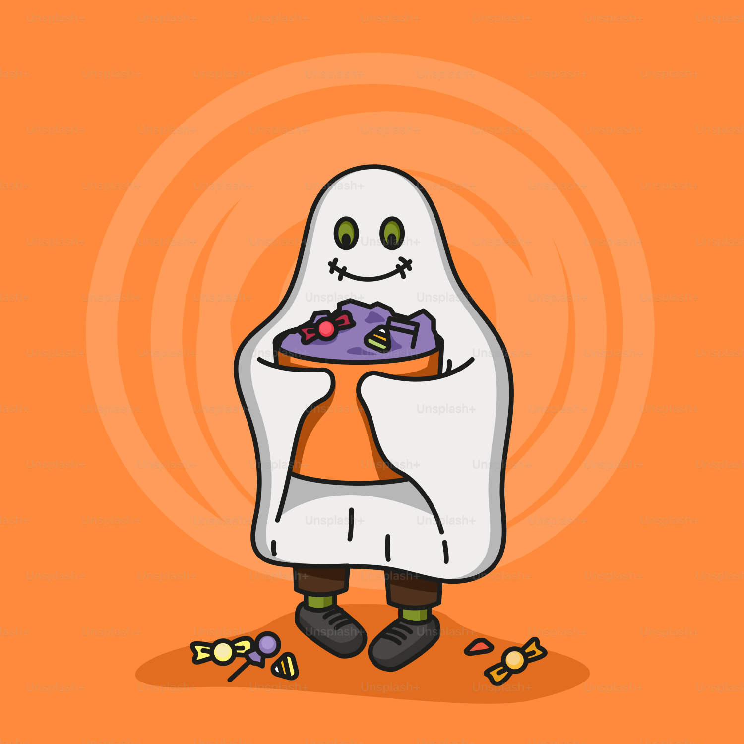 A cartoon character holding a plate of food