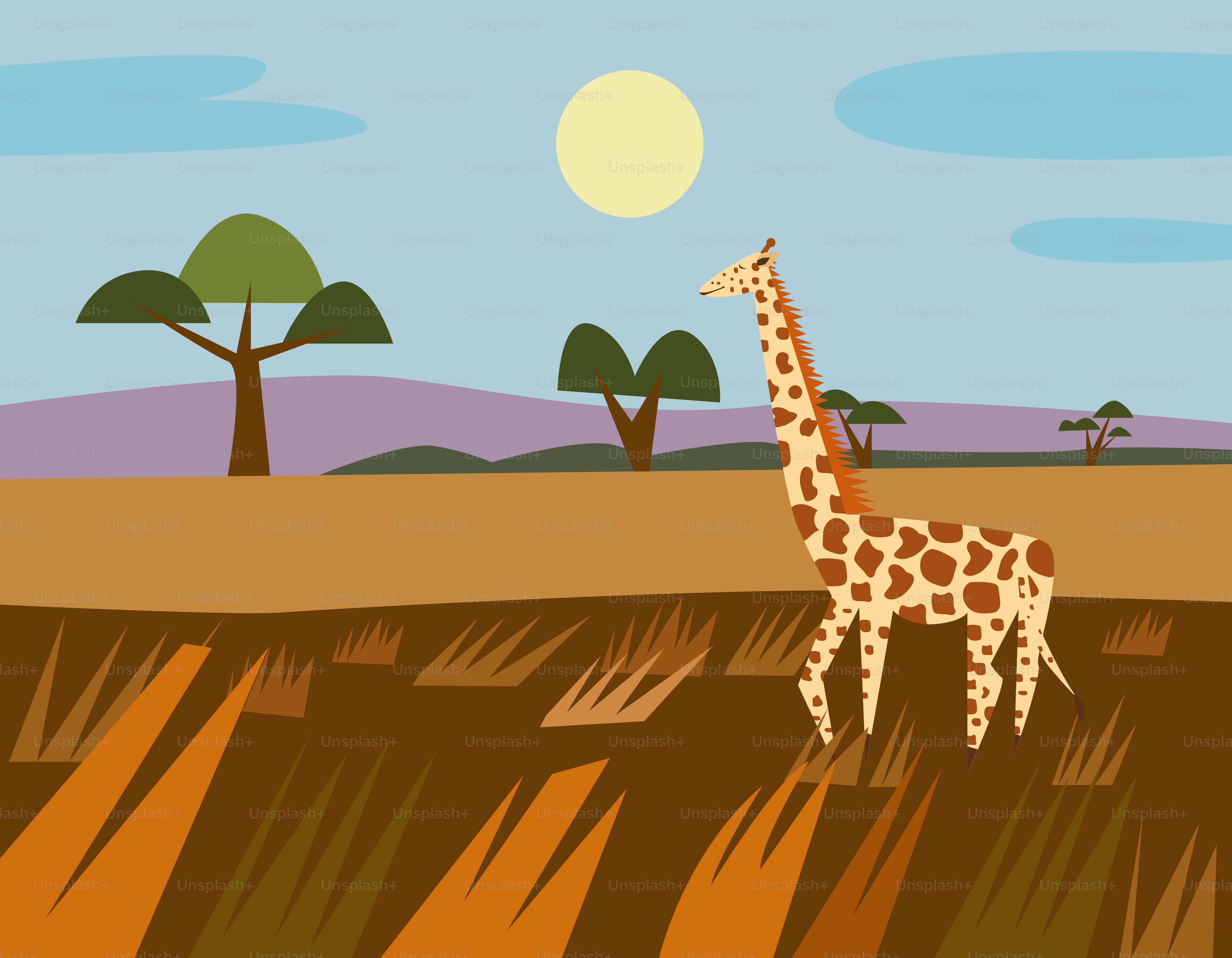 Une girafe debout au milieu d’un champ