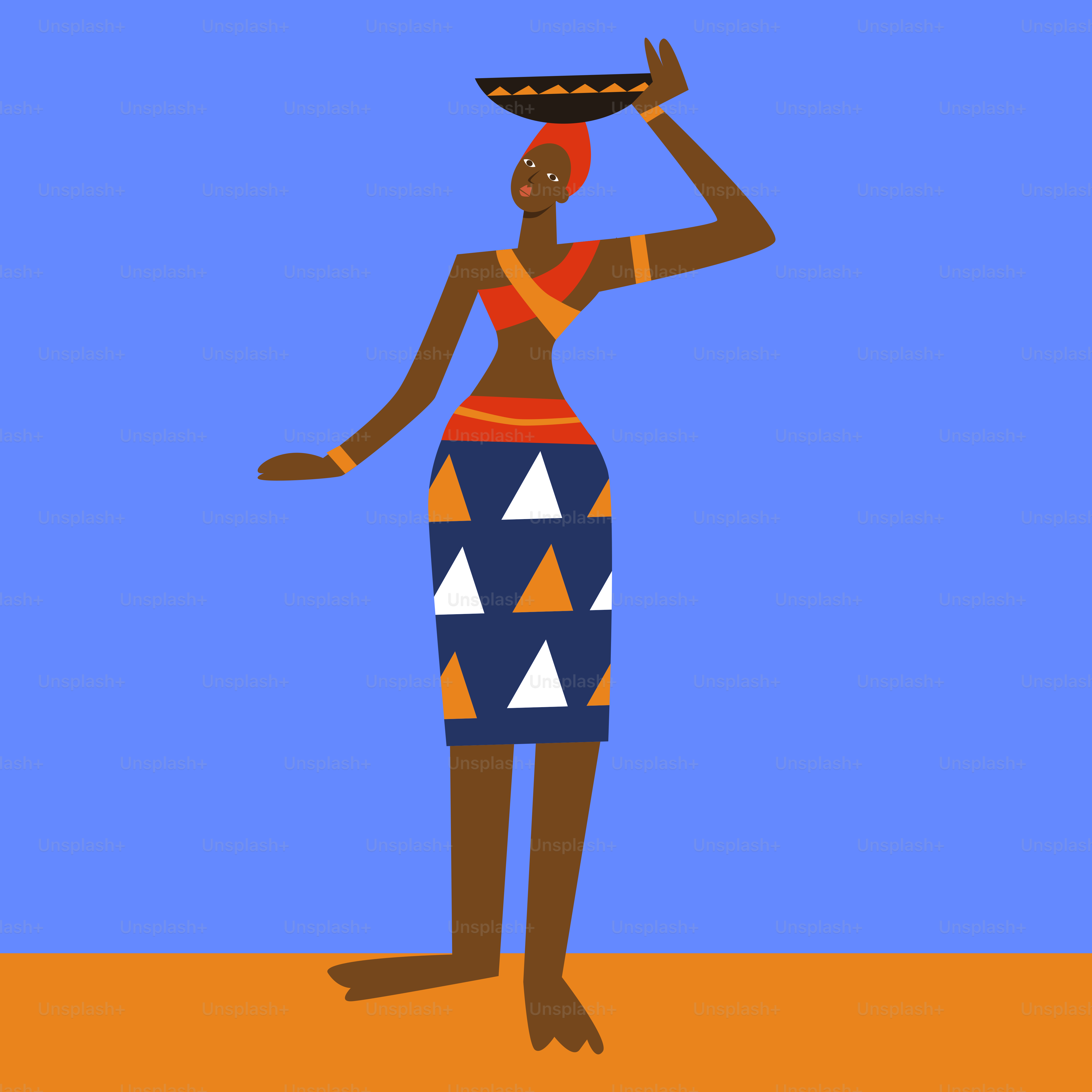 A woman with a bowl on her head