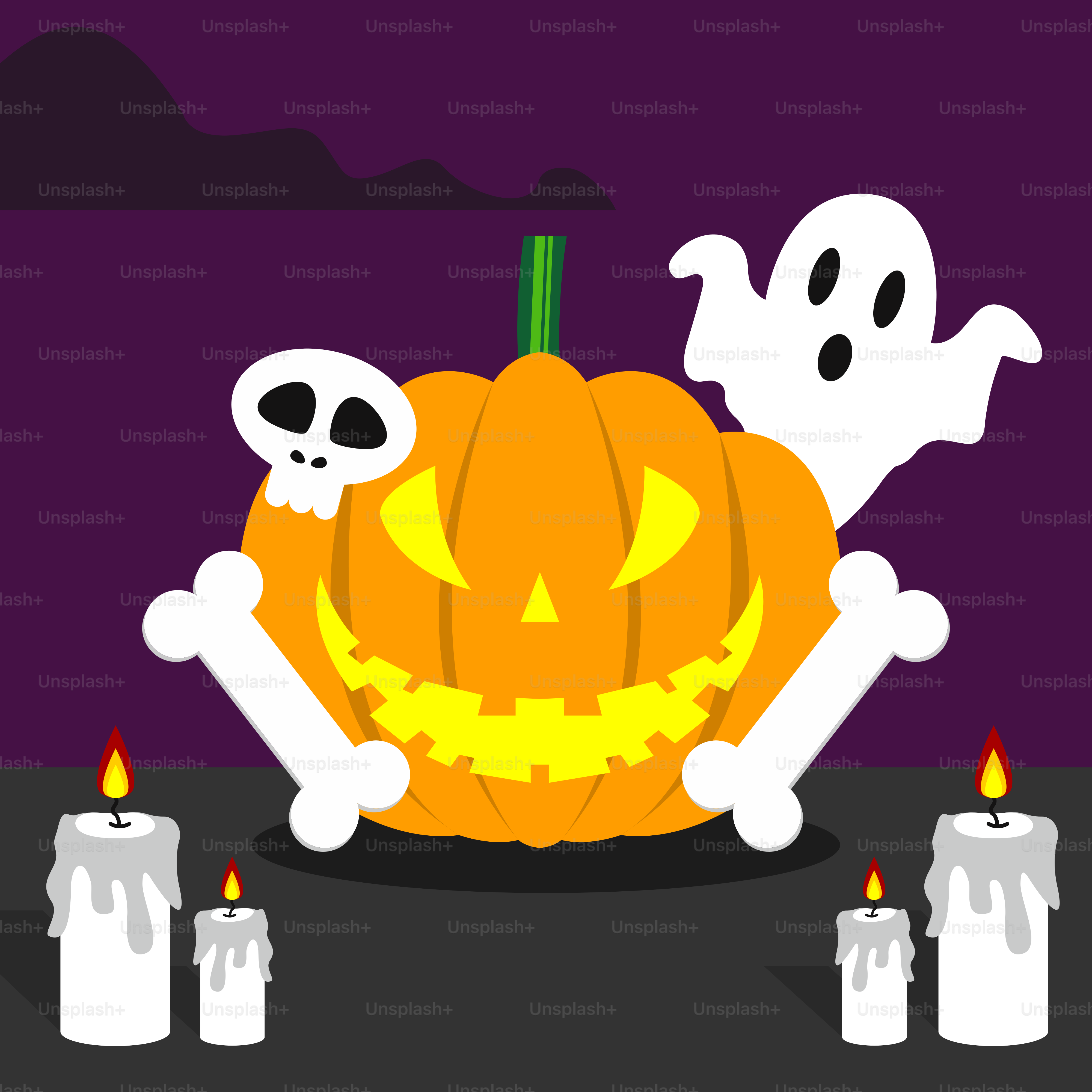 A halloween scene with a jack - o - lantern and candles