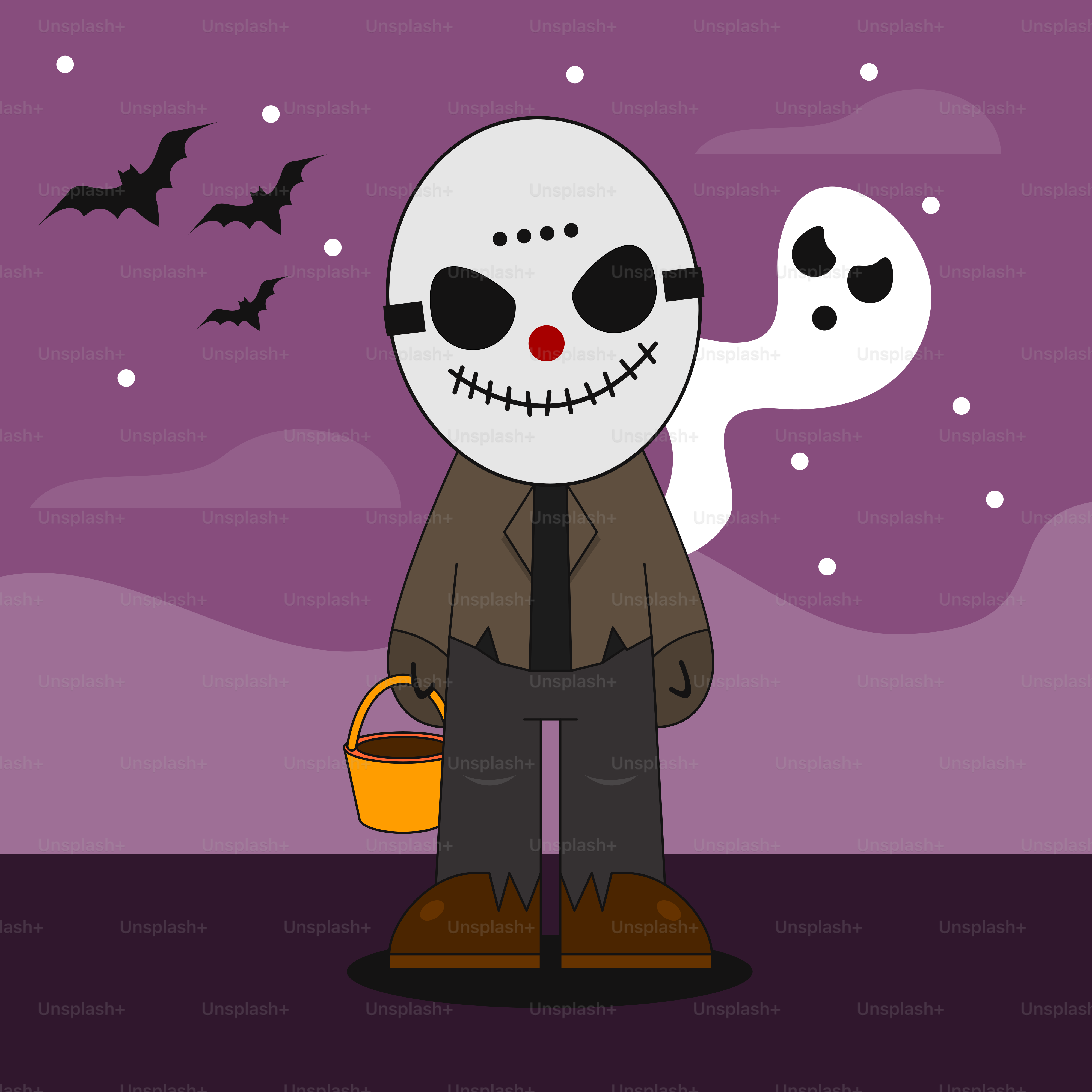 A cartoon of a skeleton holding a pumpkin