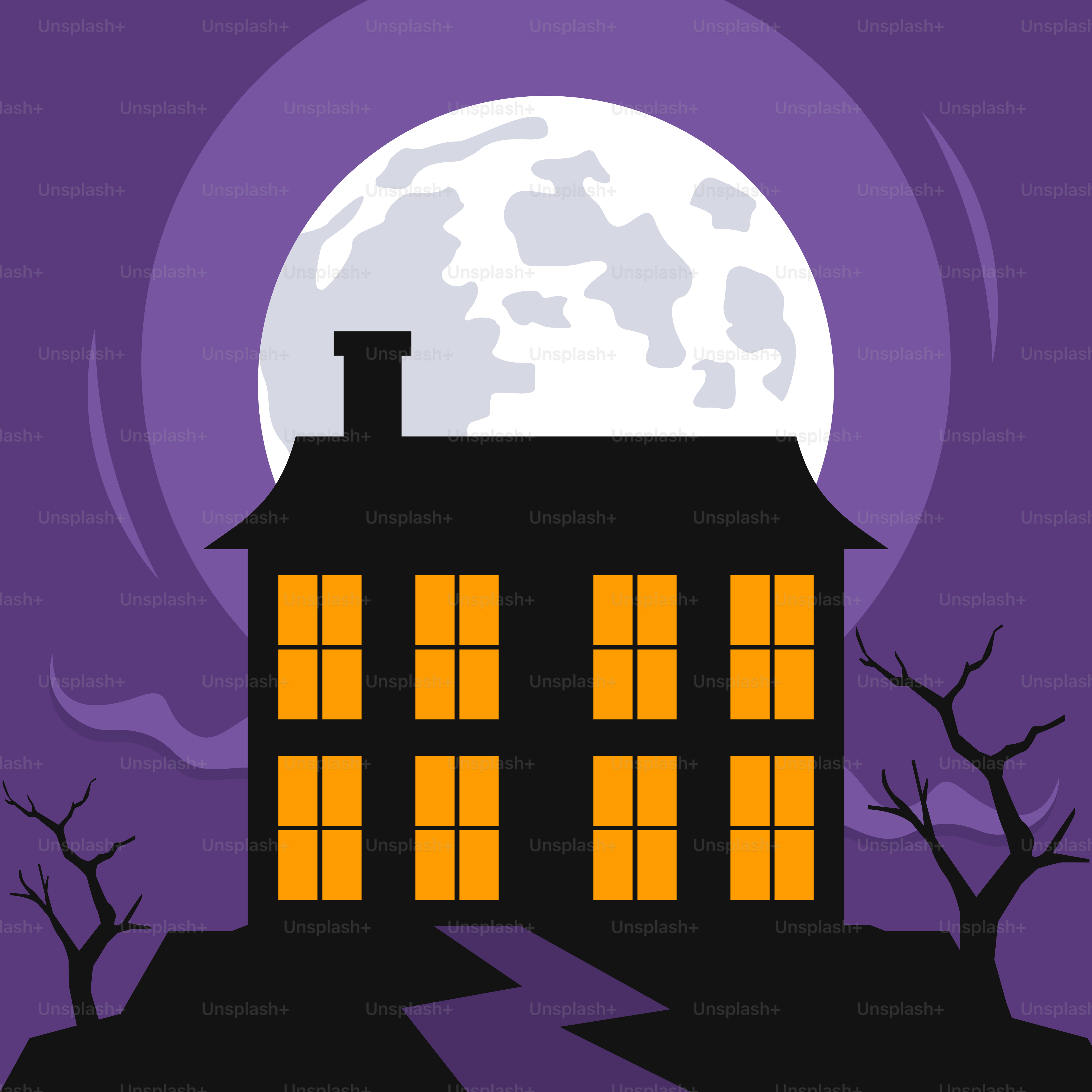 A house on a hill with a full moon in the background