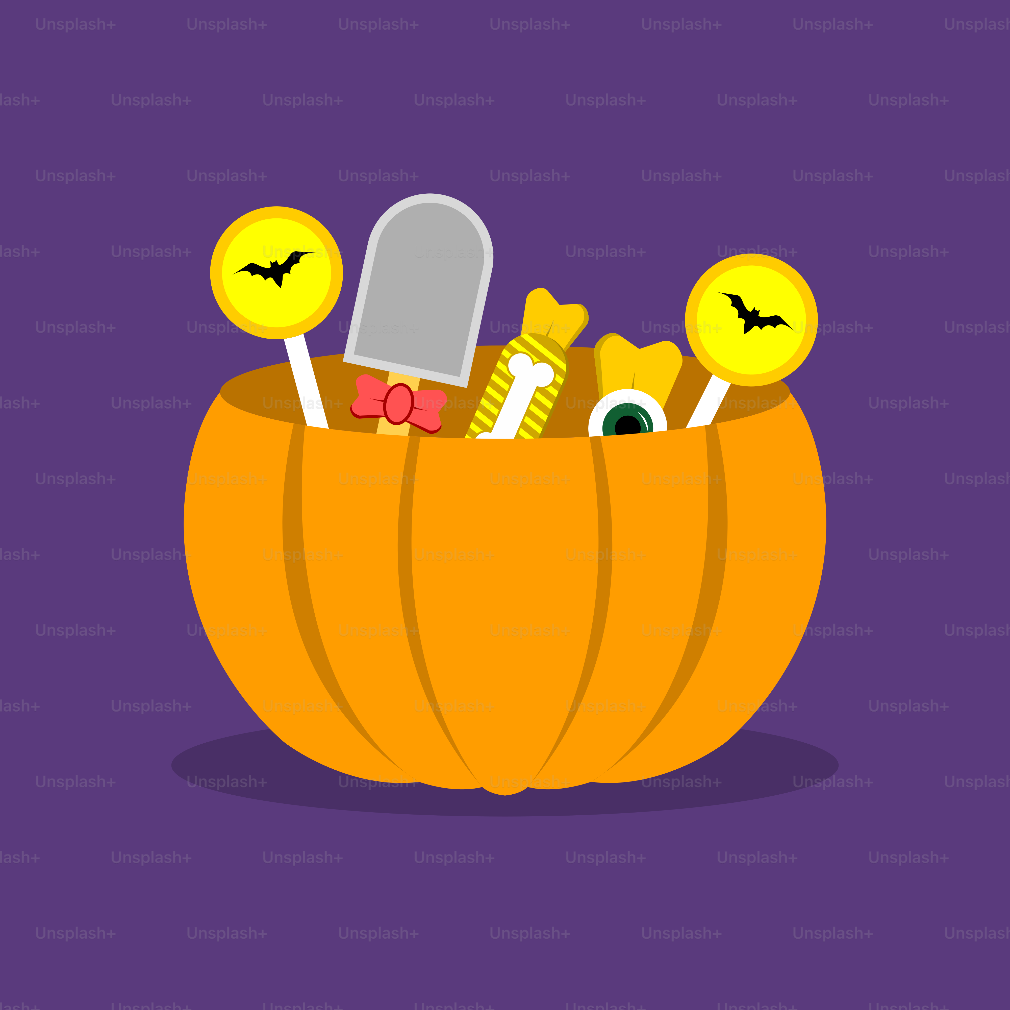 A pumpkin filled with lots of different items