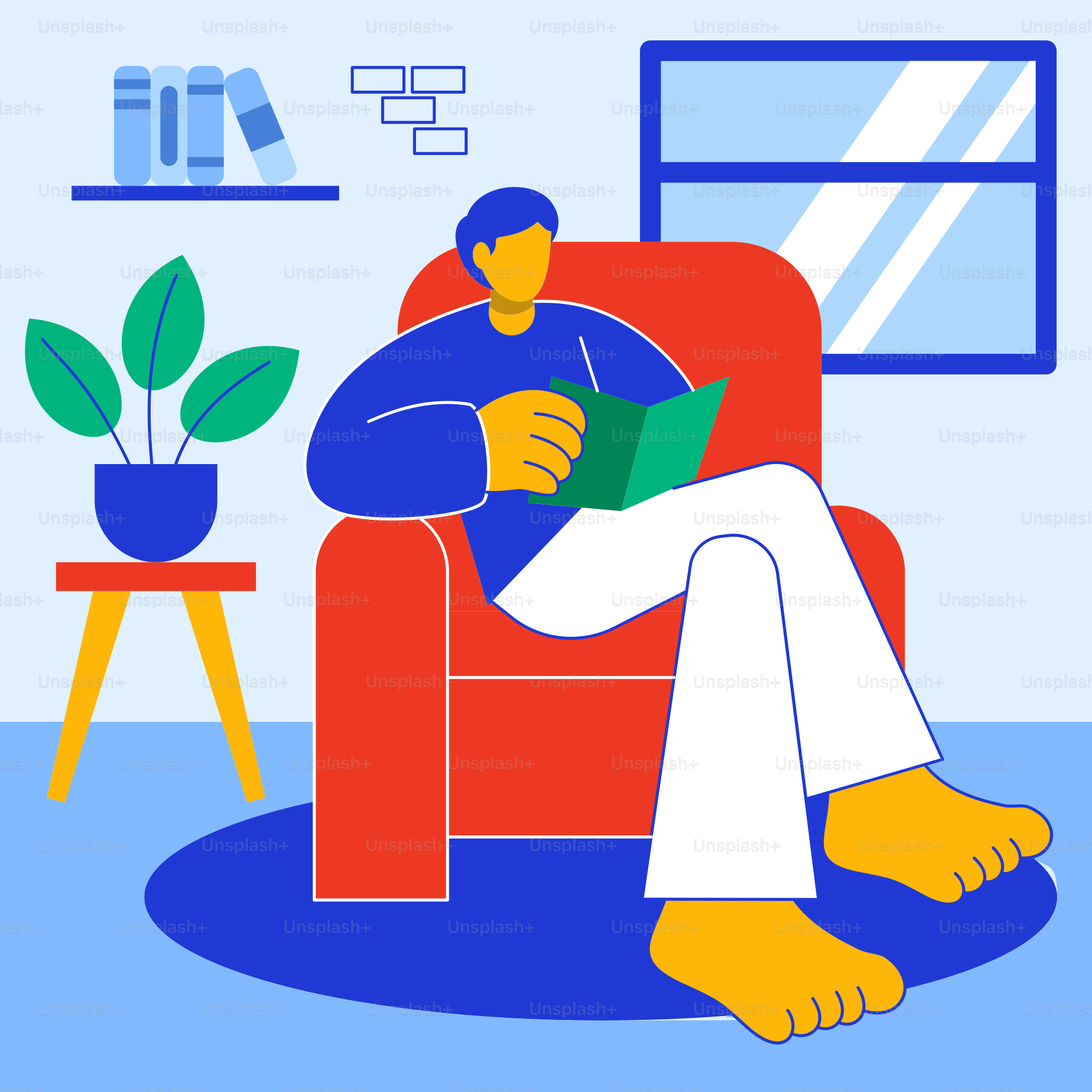 A man sitting in a chair reading a book